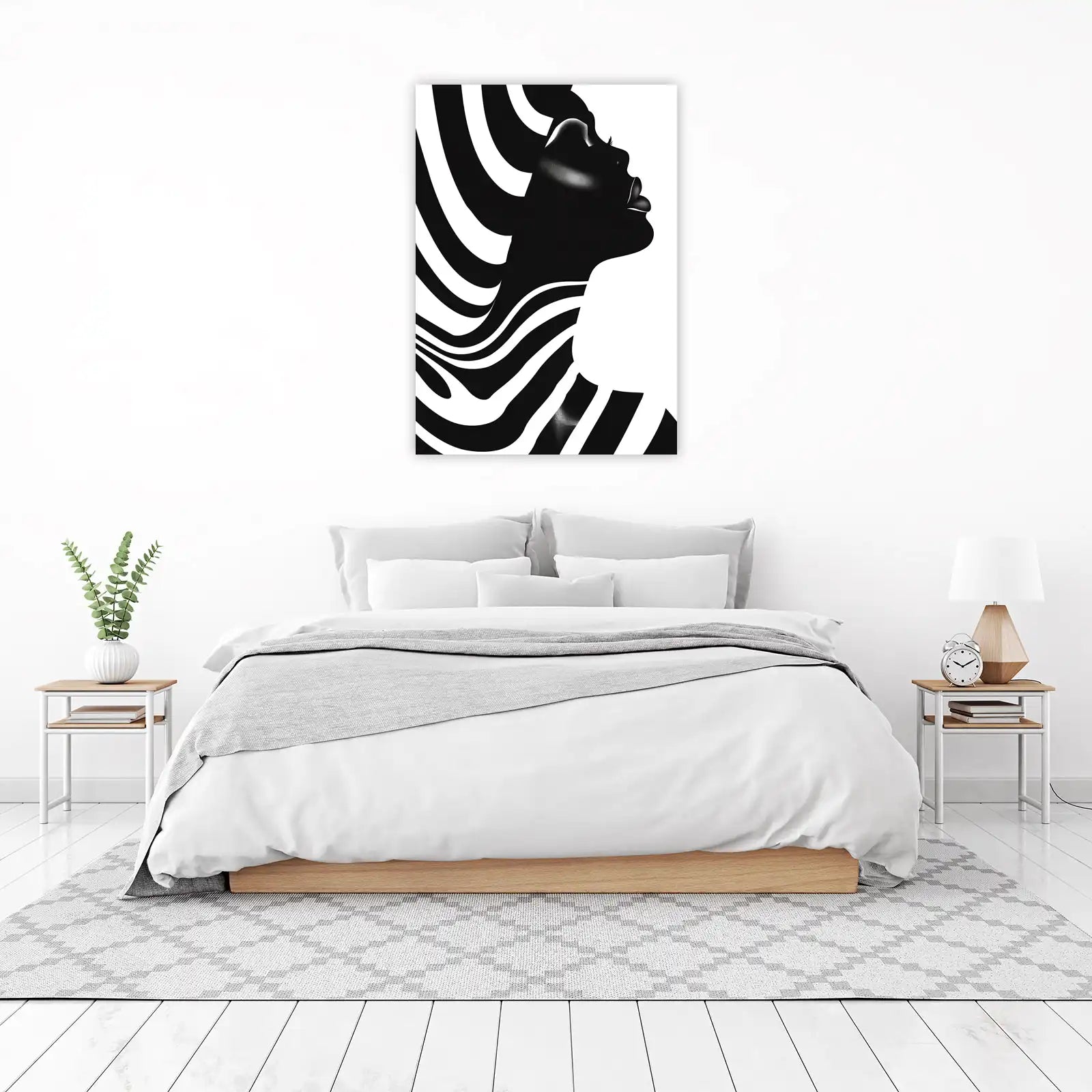 Abstract Silhouette Woman Zebra Stripe Wall Art