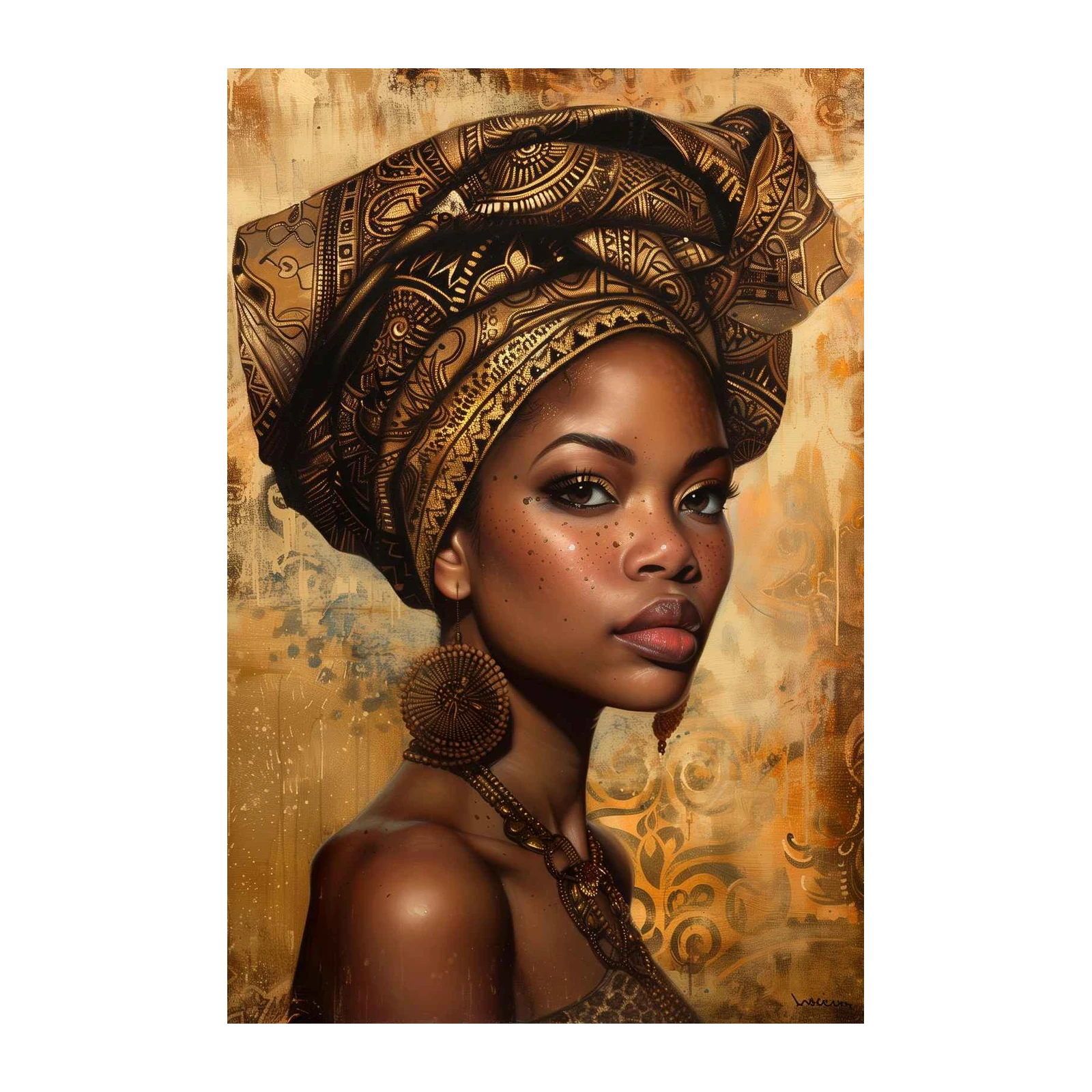 Majestic Golden Turban African Woman Wall Art