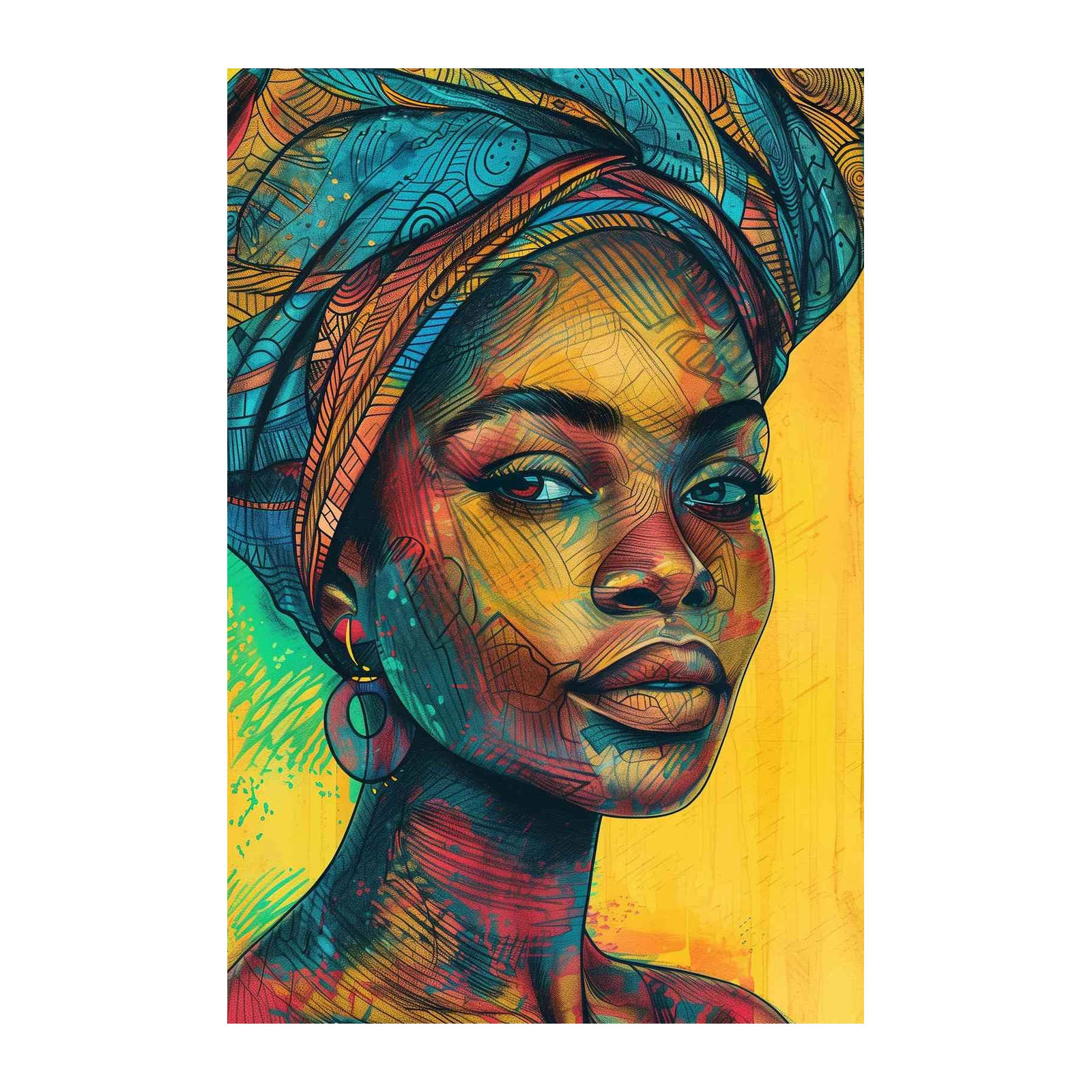Vibrant Tribal Woman Portrait Wall Art