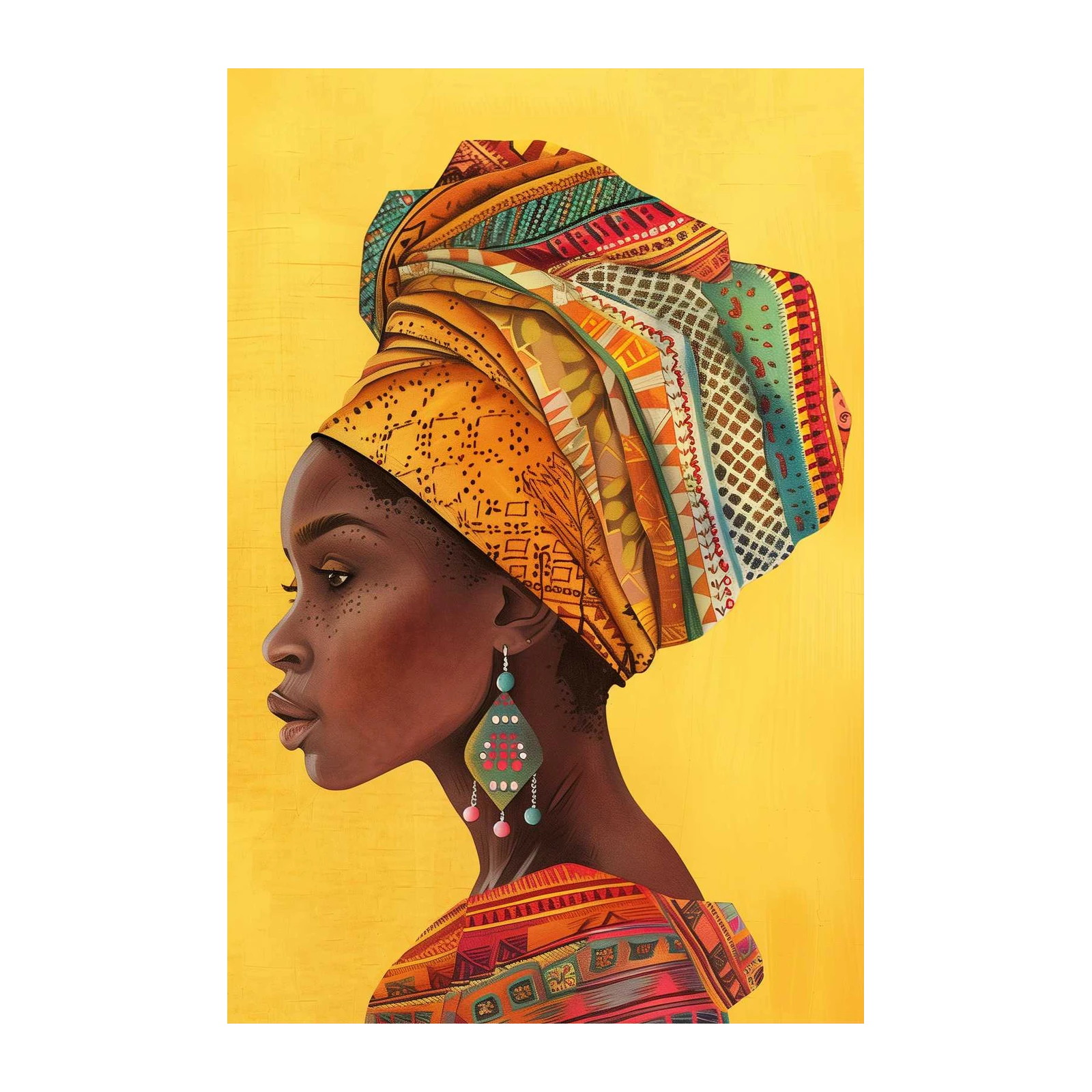 Vibrant Ankara Headwrap Portrait Wall Art