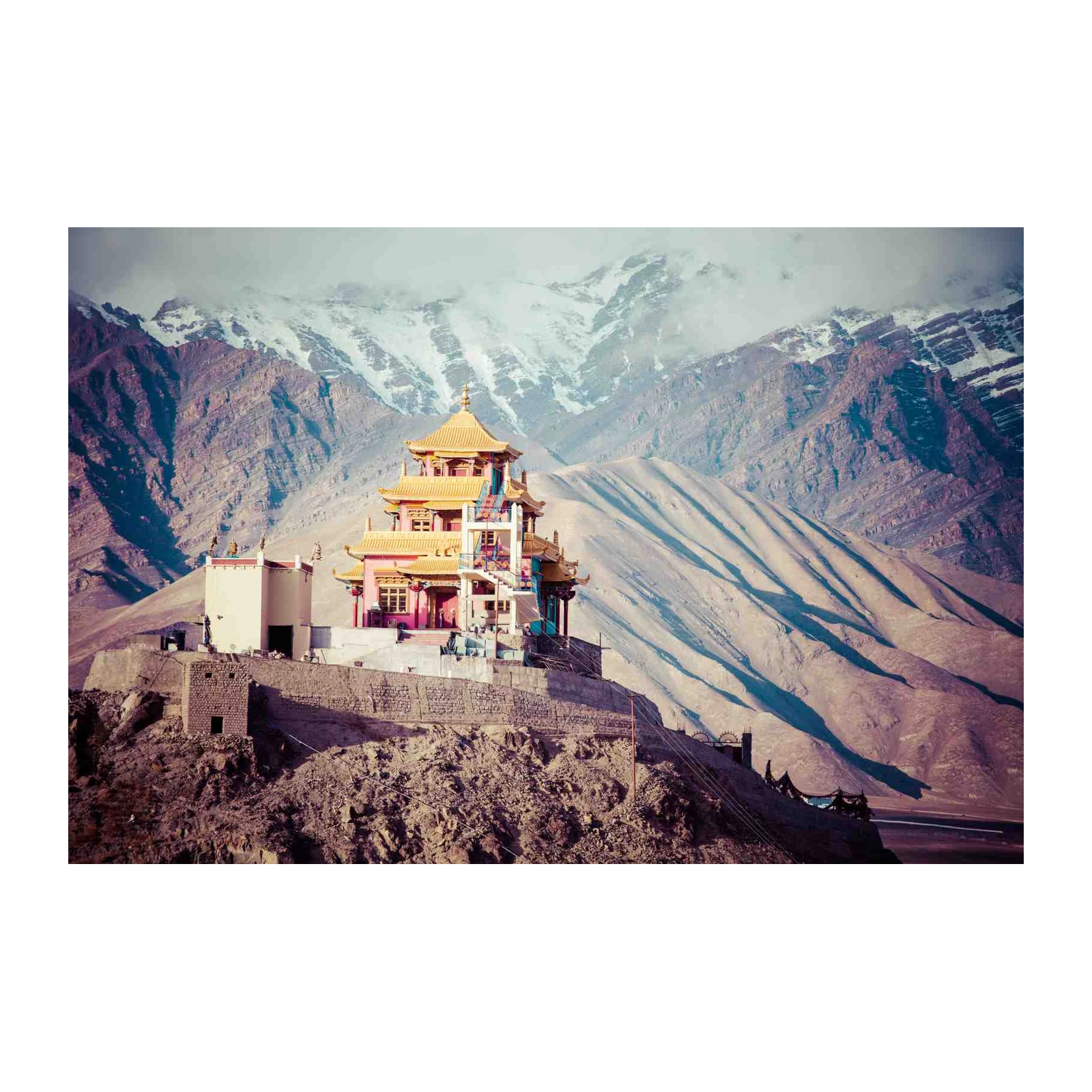 Serene Monastery Mountain View Wall Art