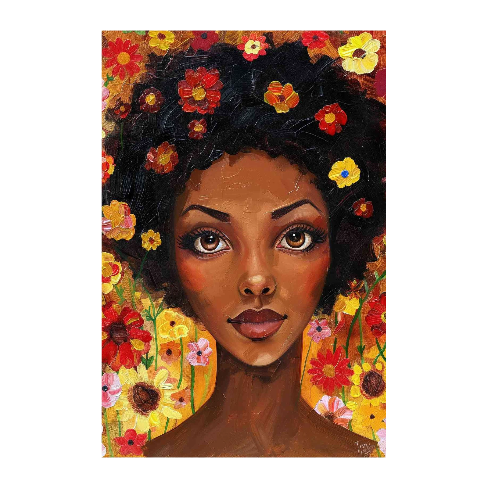 Radiant Afro Woman Floral Wall Art - Vibrant Wall Art