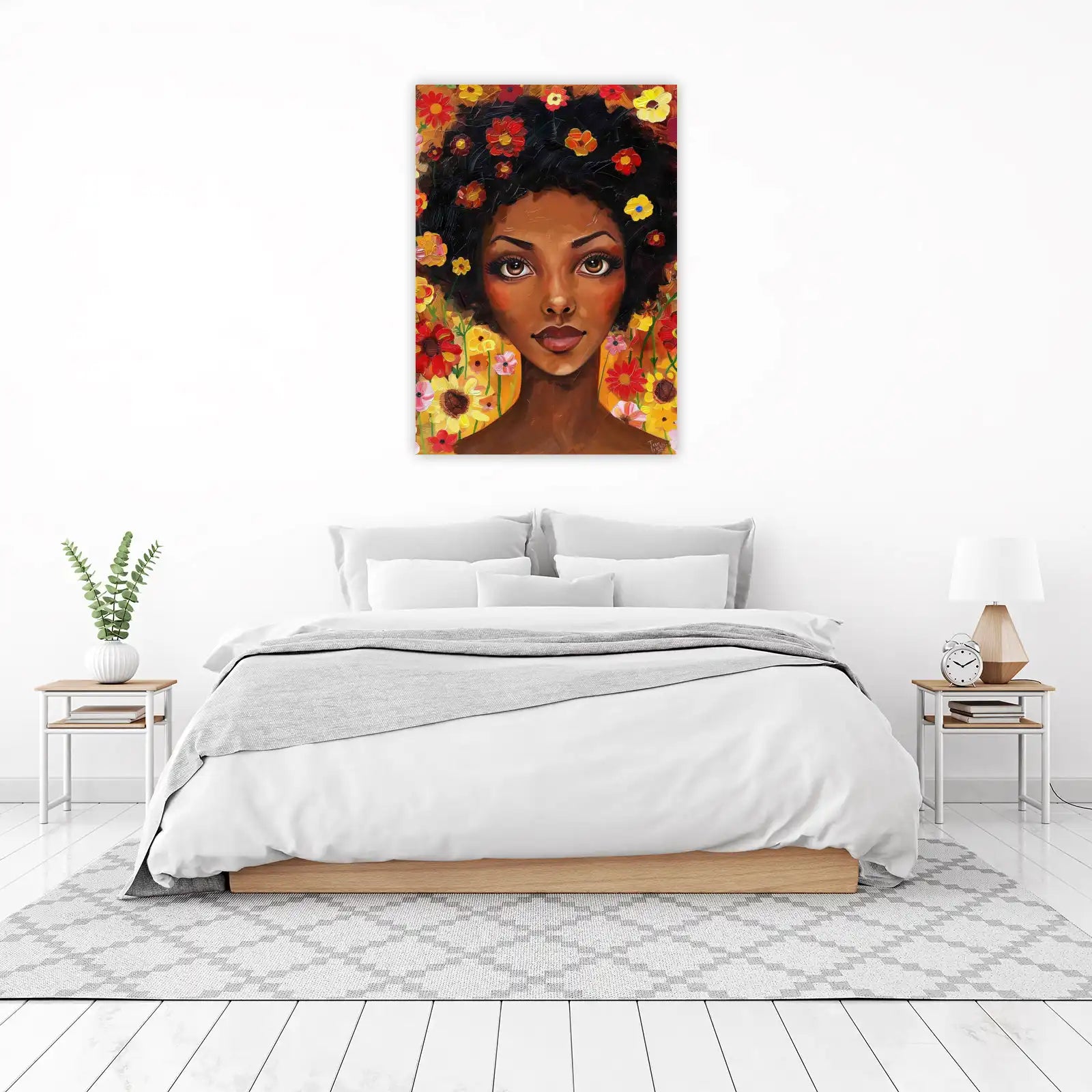 Radiant Afro Woman Floral Wall Art - Vibrant Wall Art
