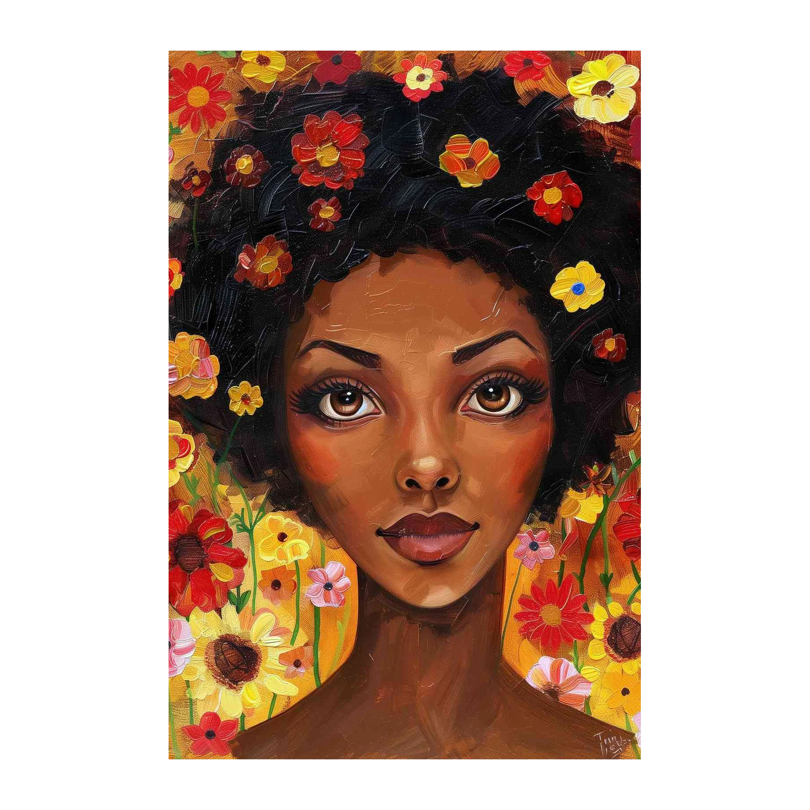 Vibrant Floral Afro Woman Wall Art