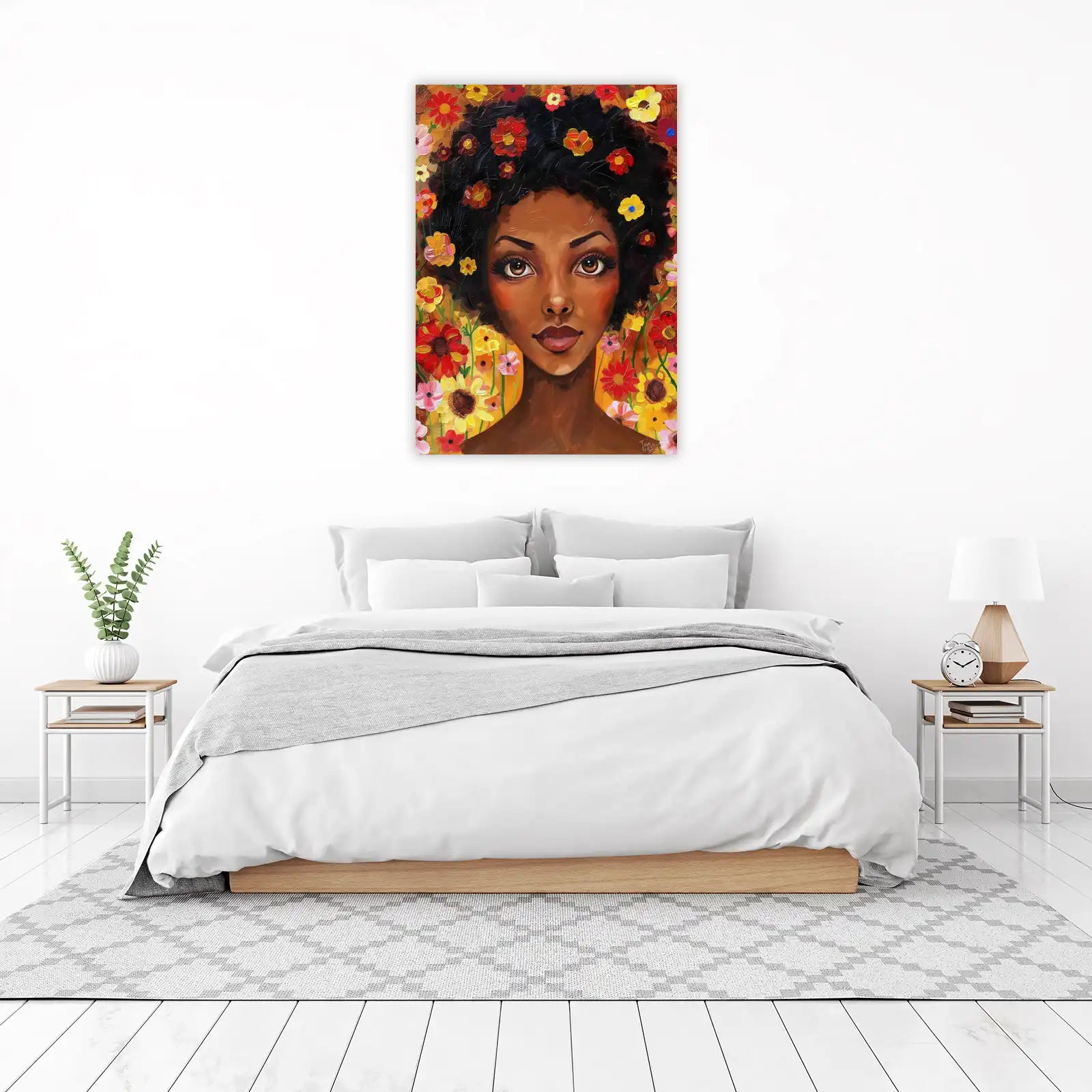 Vibrant Floral Afro Woman Wall Art