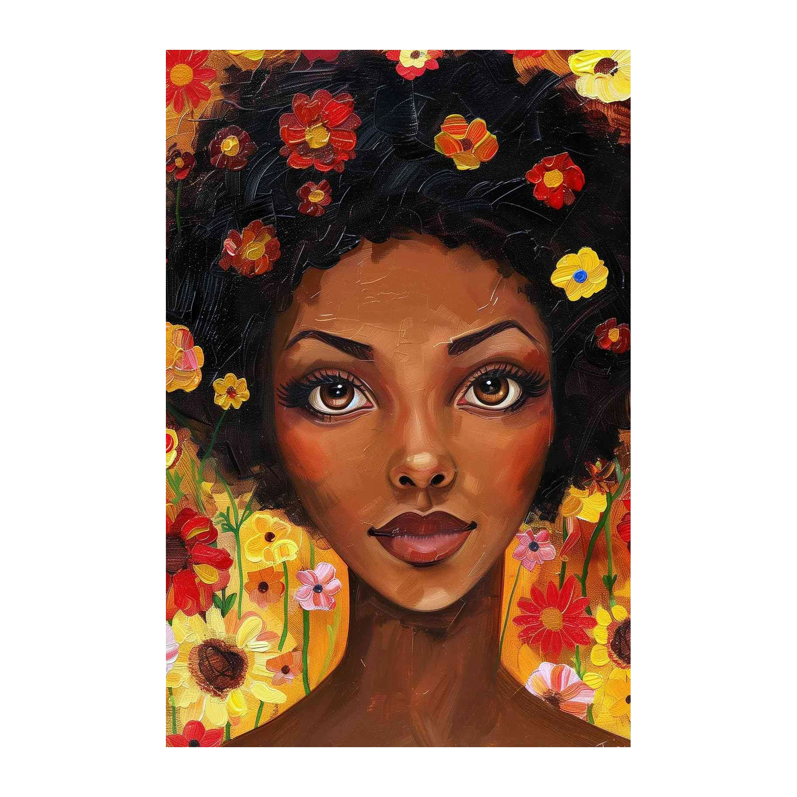 Vibrant Floral Afro Woman Wall Art