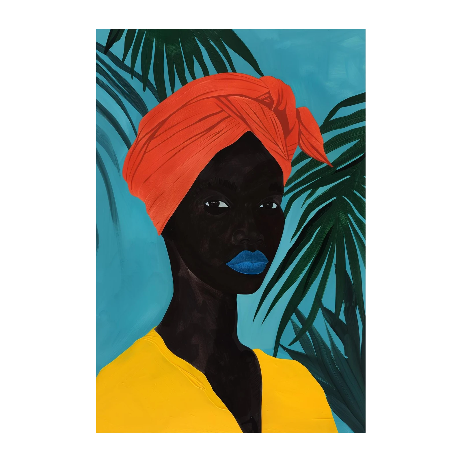 Vibrant Portrait Bold Turban & Blue Lips Wall Art