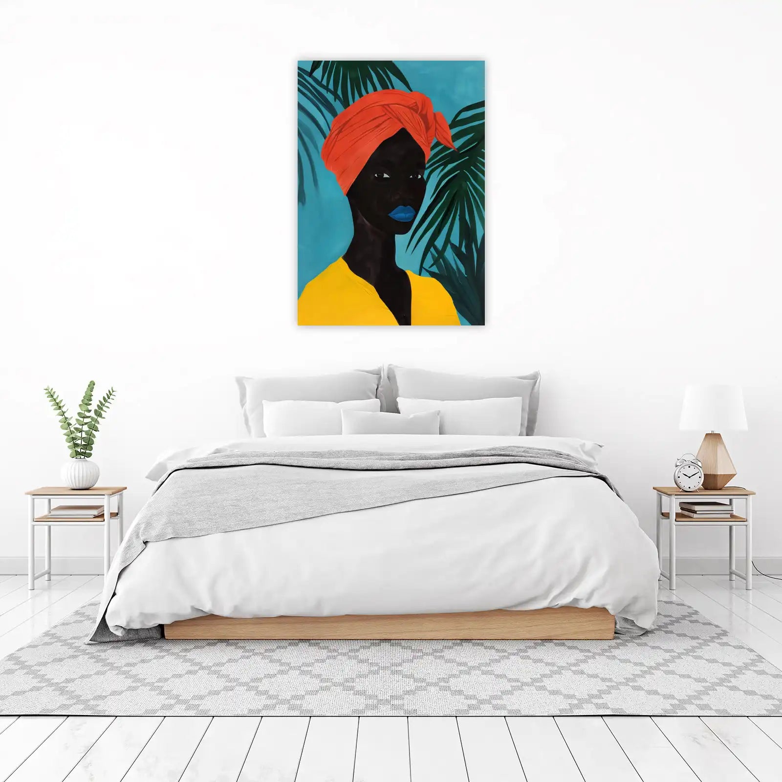 Vibrant Portrait Bold Turban & Blue Lips Wall Art