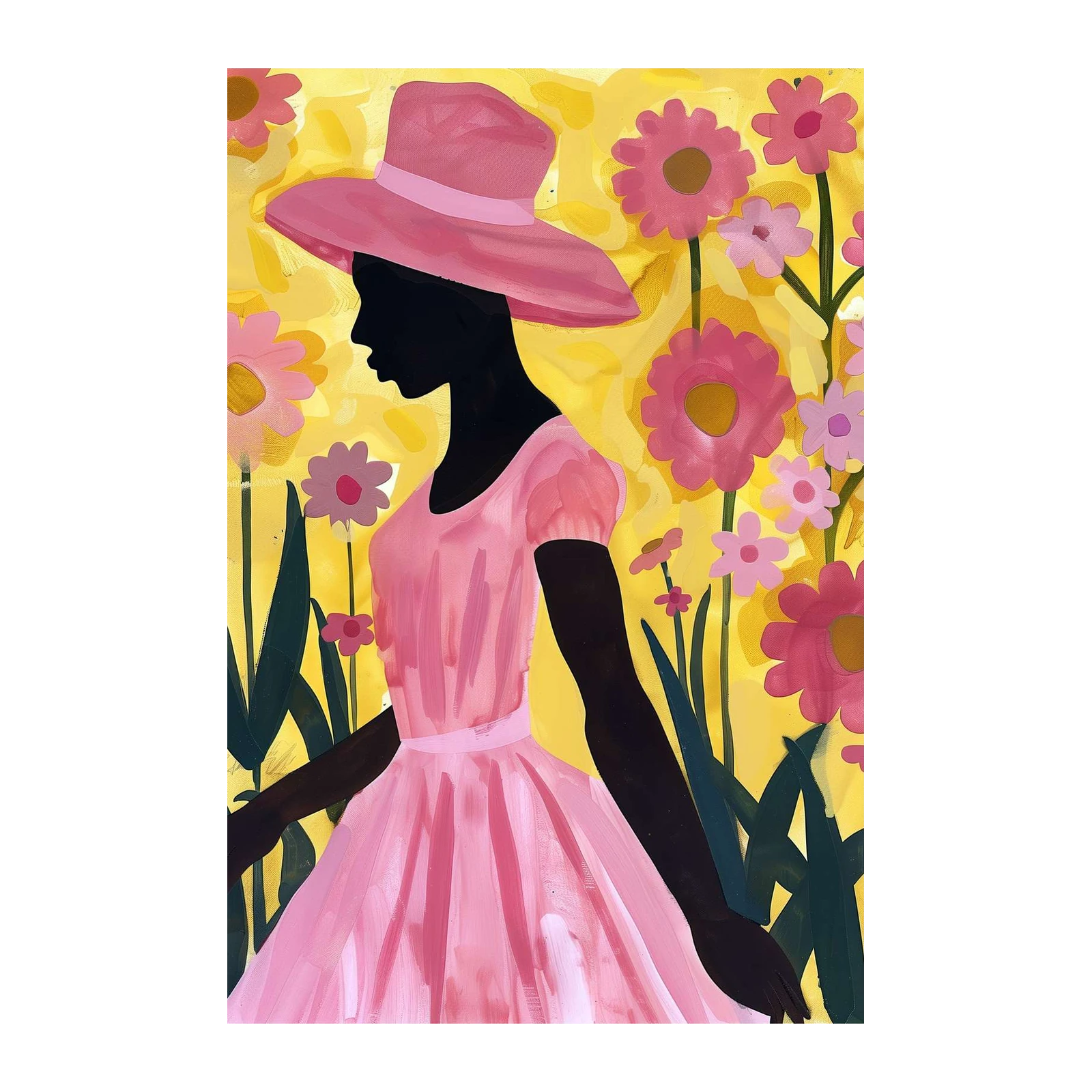 Vibrant Pink Floral Silhouette Wall Art