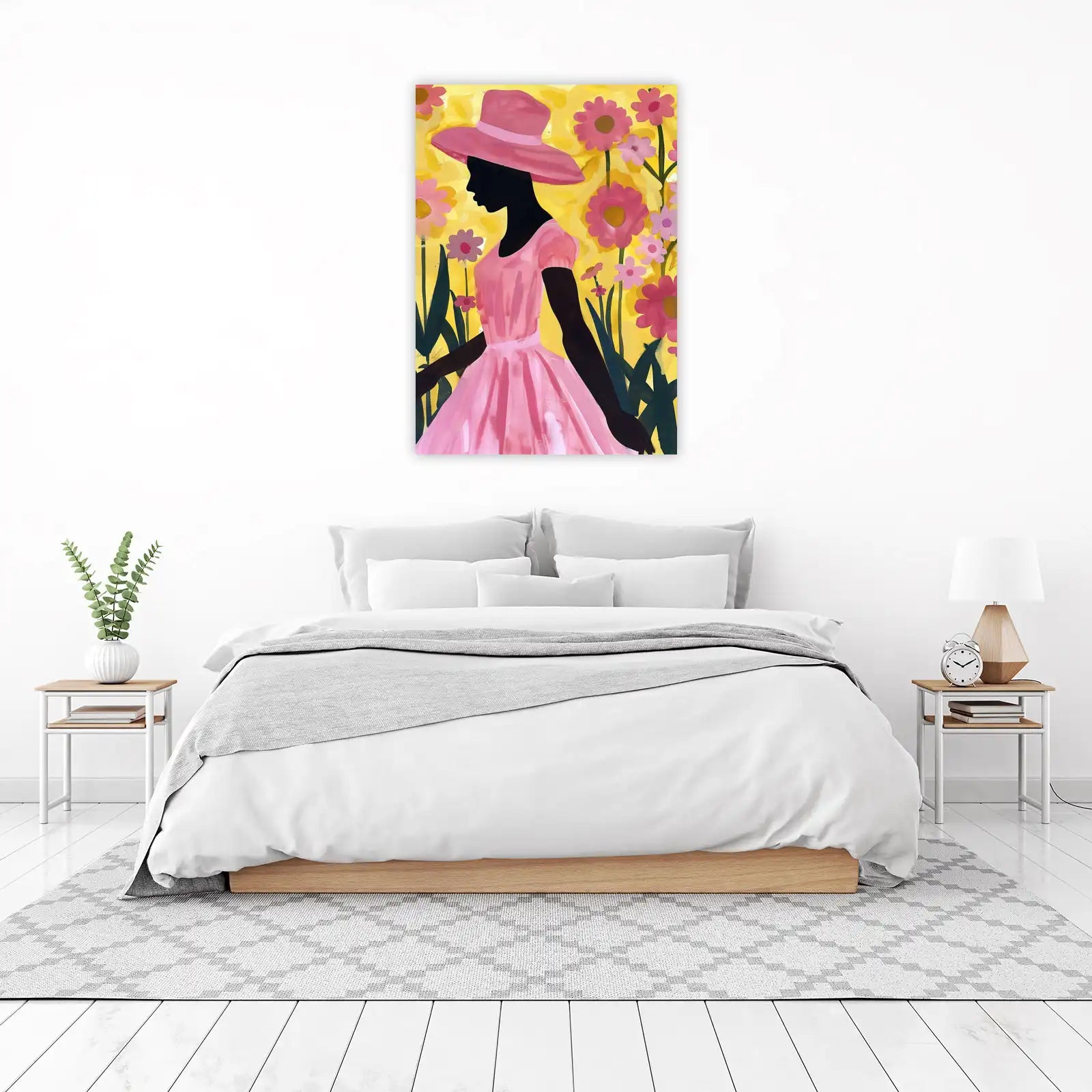 Vibrant Pink Floral Silhouette Wall Art