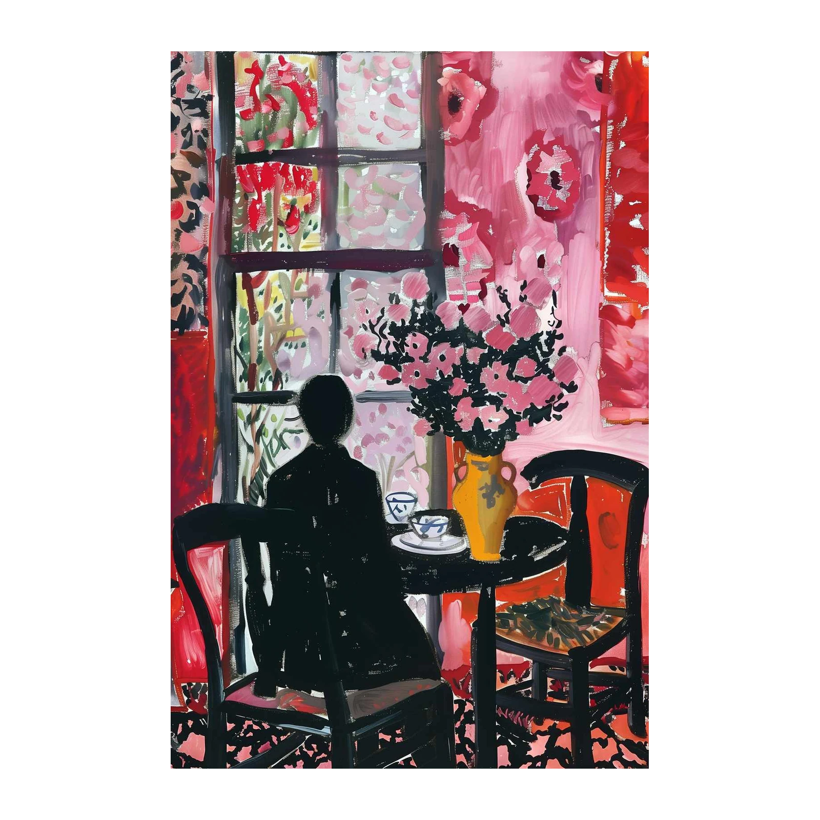 Vibrant Floral Scene Silhouette Wall Art