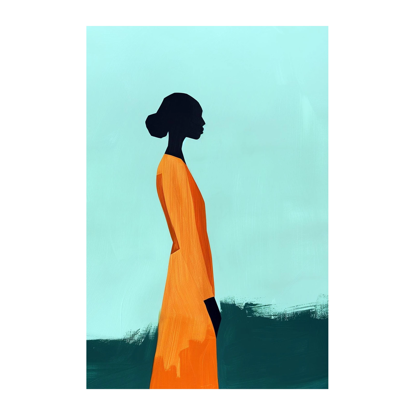 Serene Silhouette Orange Dress Wall Art