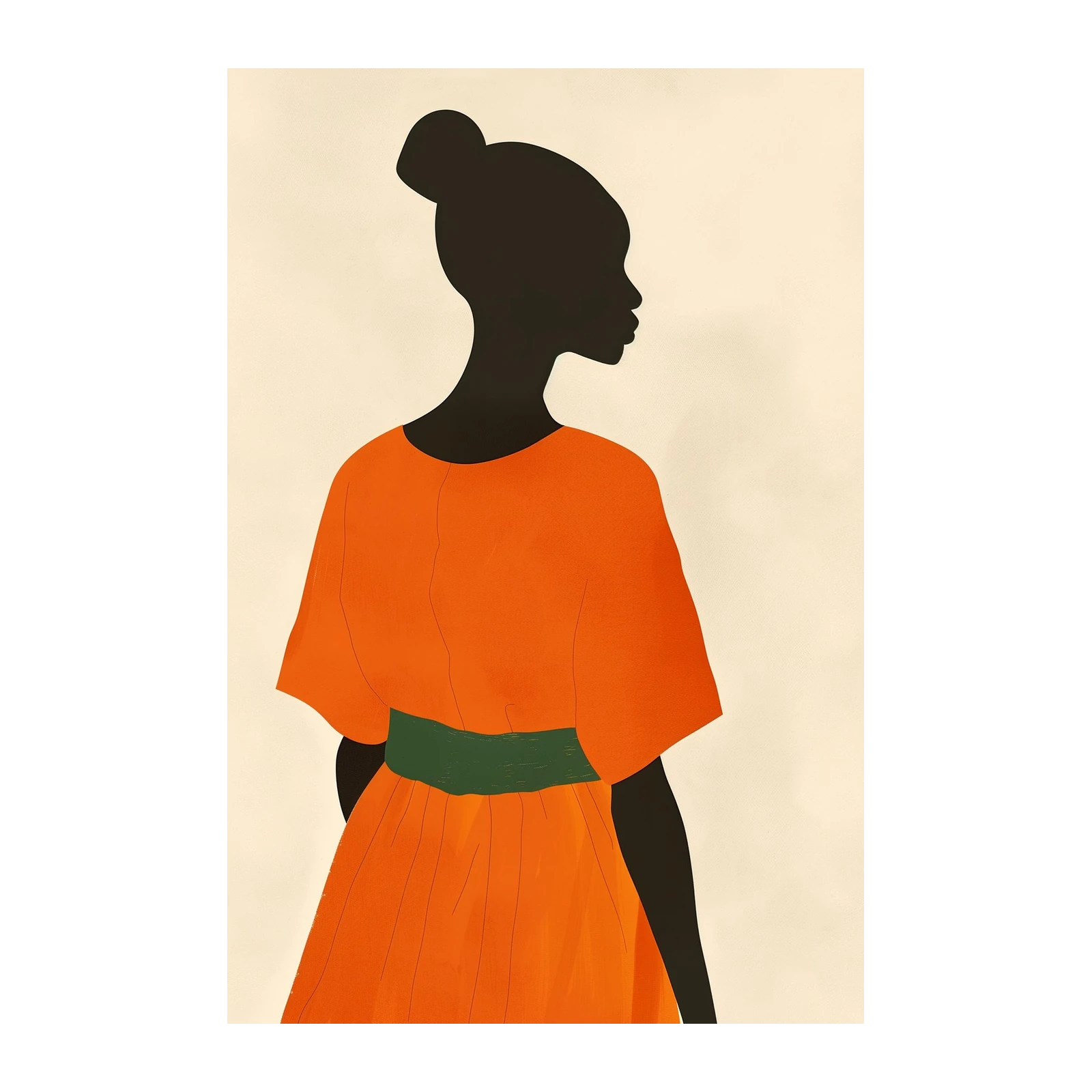 Vibrant Silhouette Woman Orange Dress Wall Art