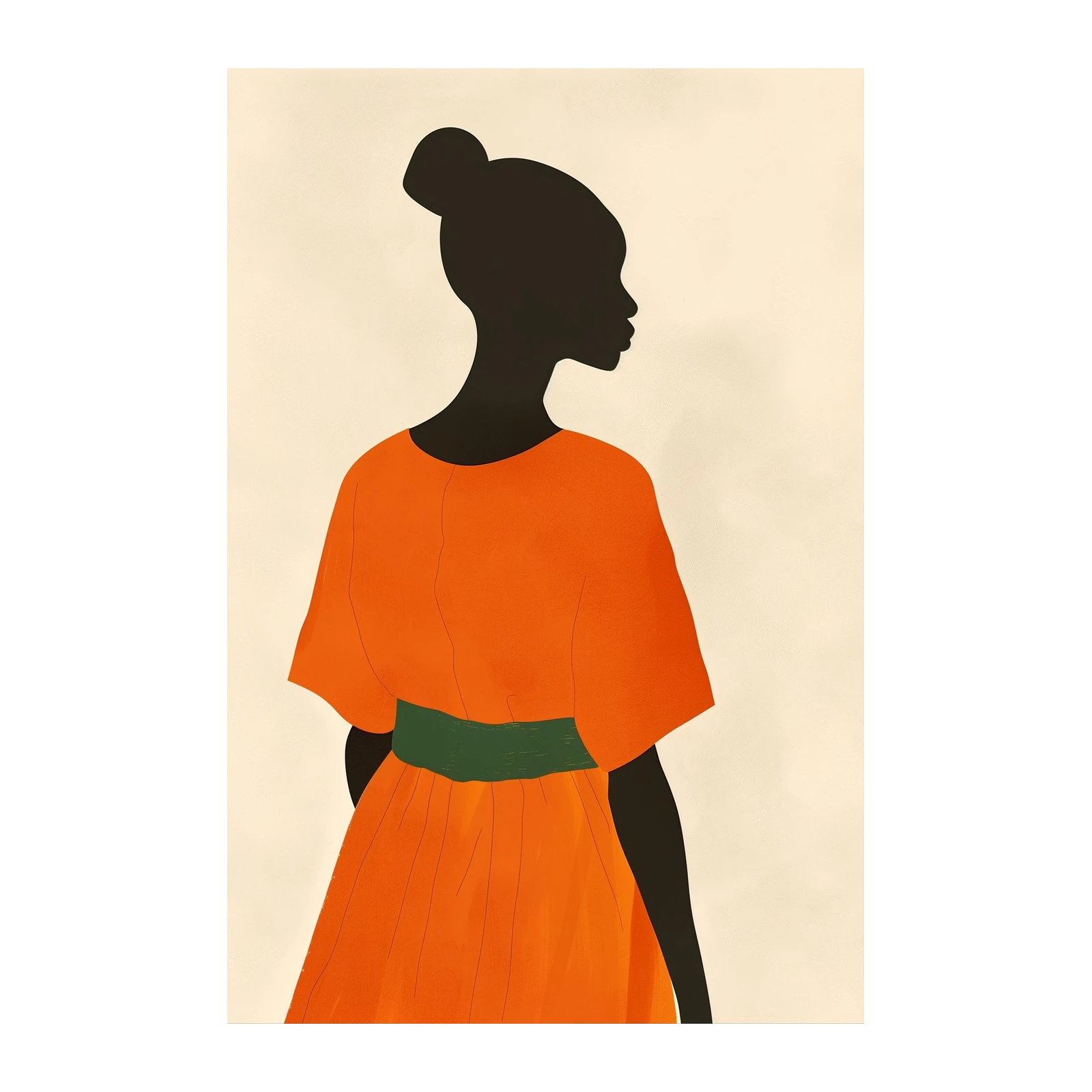 Vibrant Silhouette Orange Dress Wall Art