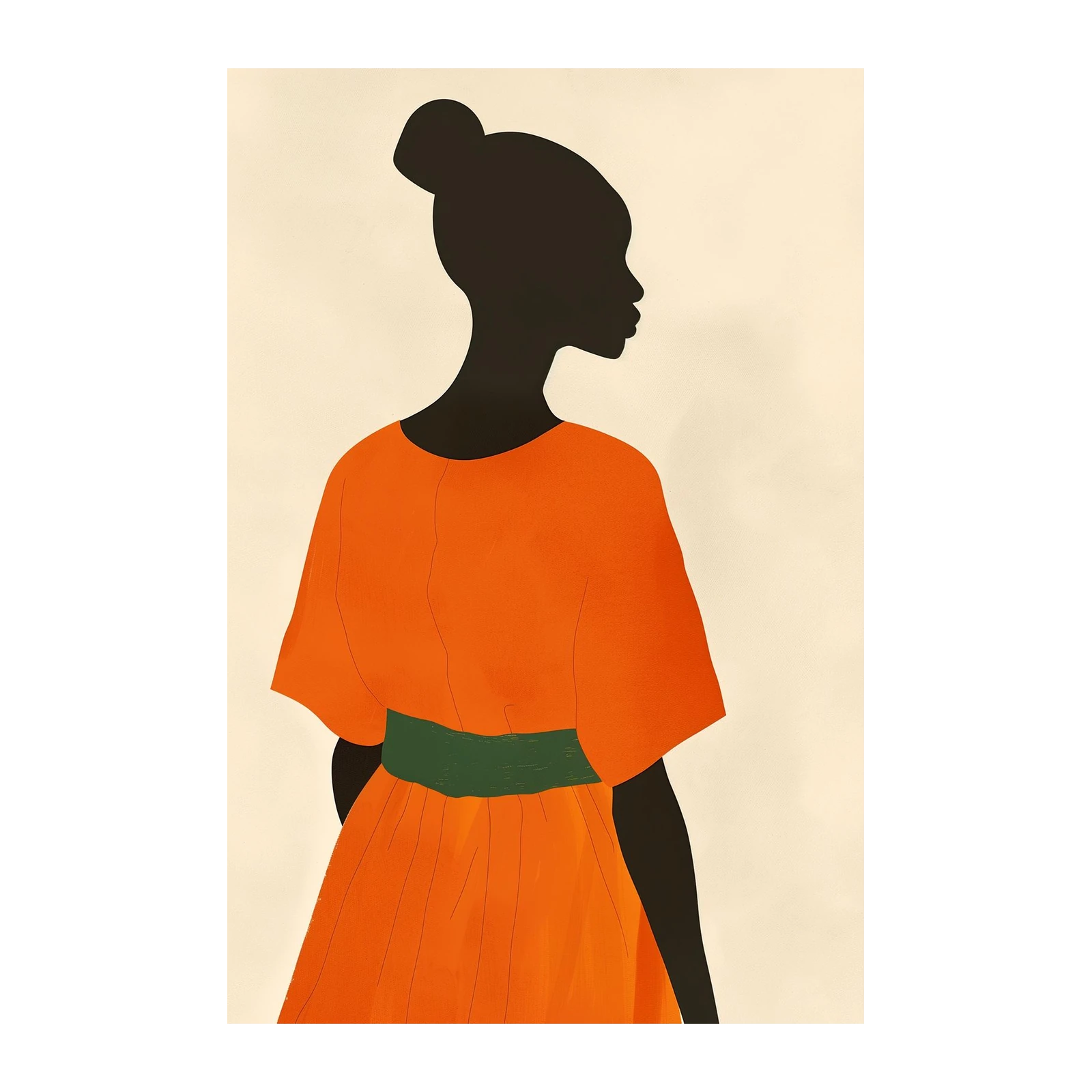 Vibrant Silhouette Orange Dress Wall Art