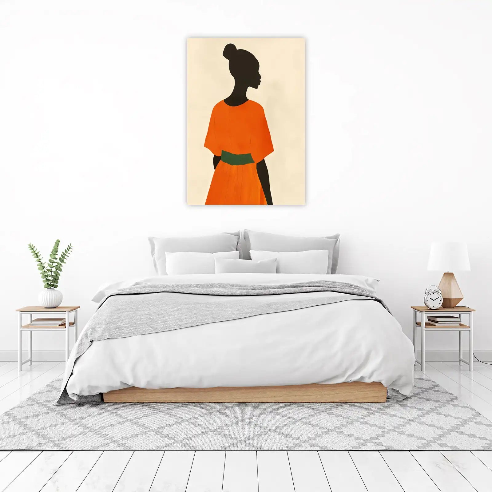 Vibrant Silhouette Orange Dress Wall Art