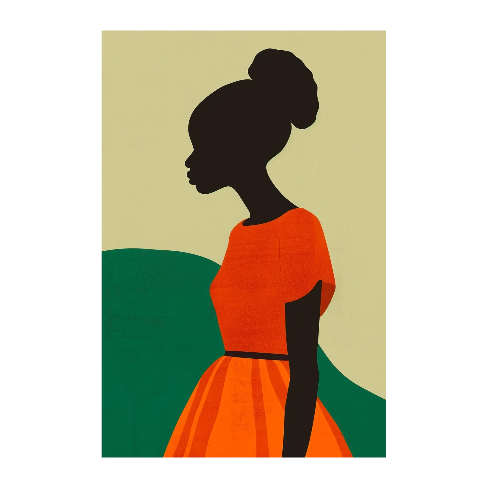 Elegant Silhouette Orange Dress Wall Art