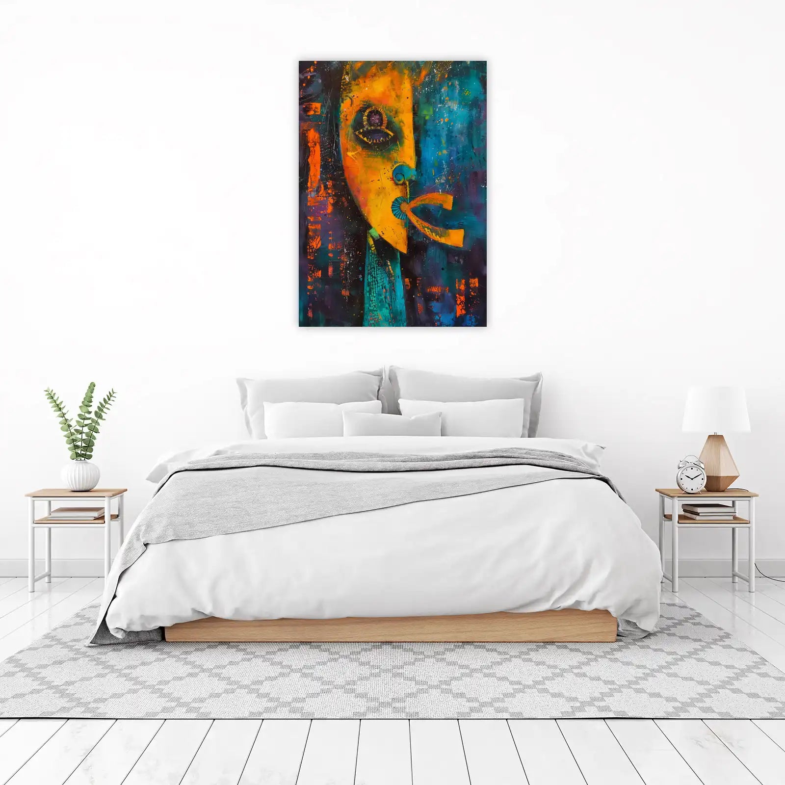 Abstract Face Bold Orange Teal Wall Art Wall Art