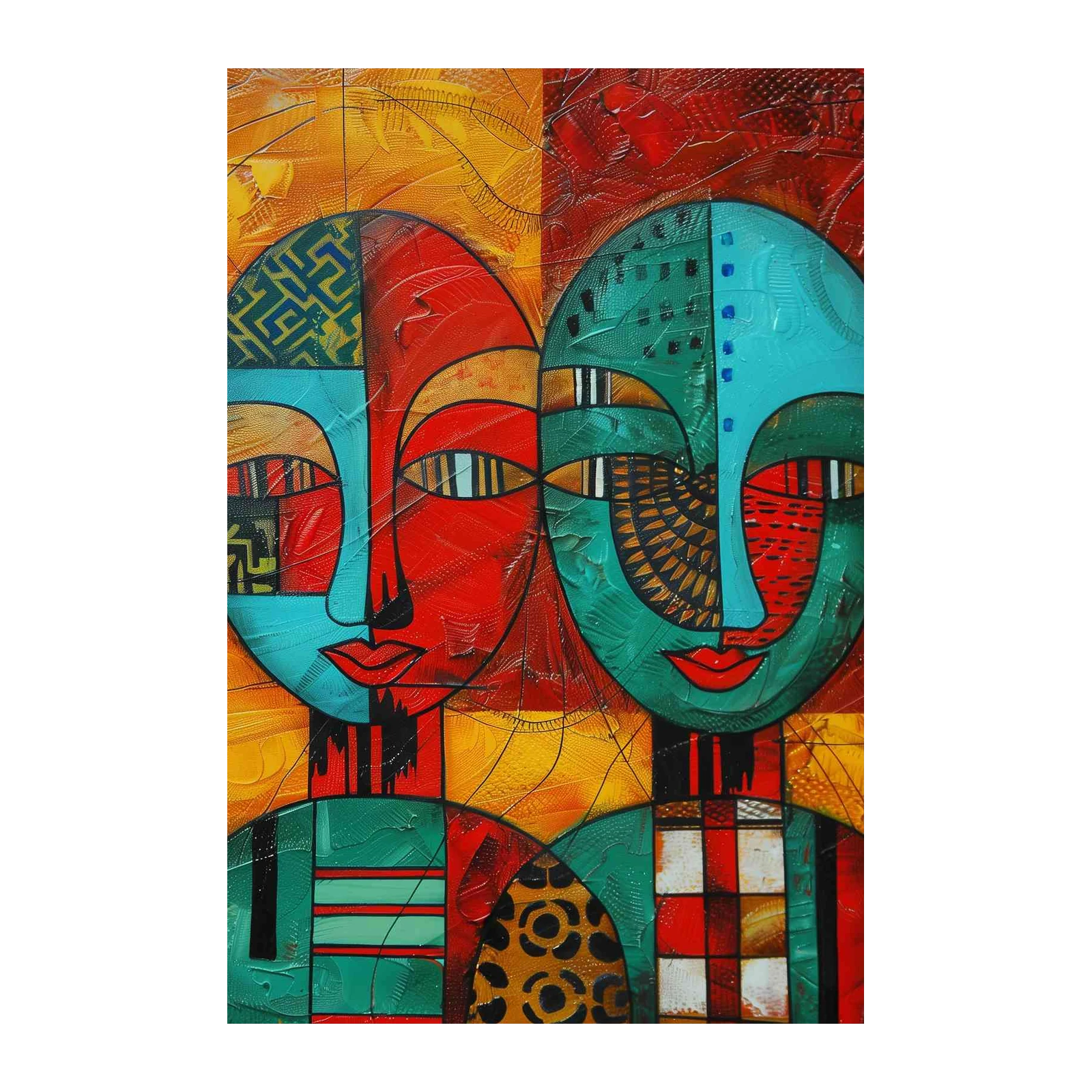 Vibrant Dual Faces Abstract Portrait Wall Art