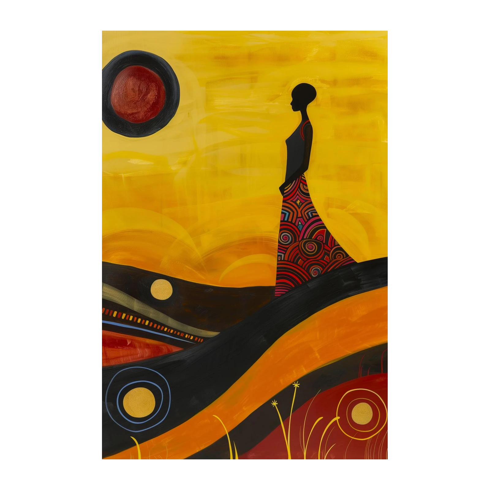 Golden Sunset Woman African Art Wall Art