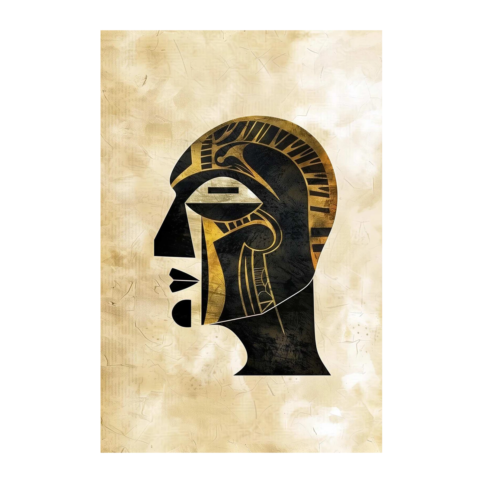 Abstract Tribal Face Gold Black Wall Art