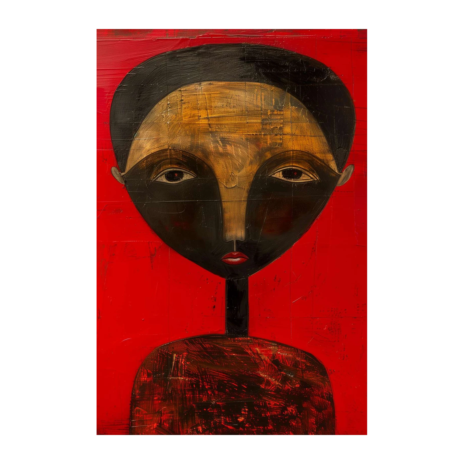 Bold Abstract Portrait Red Black Gold Wall Art