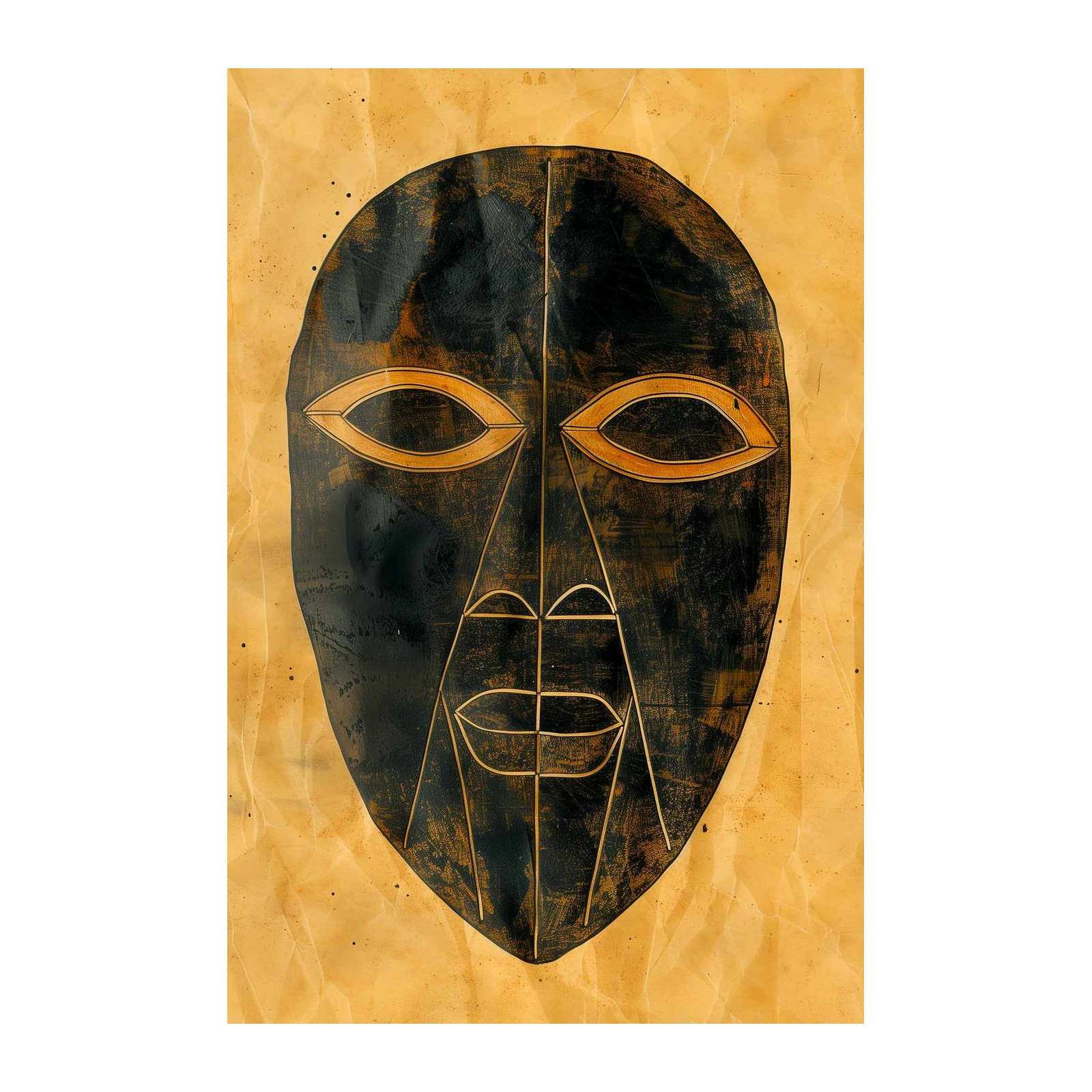 Mystic Tribal Mask Black Gold Wall Art