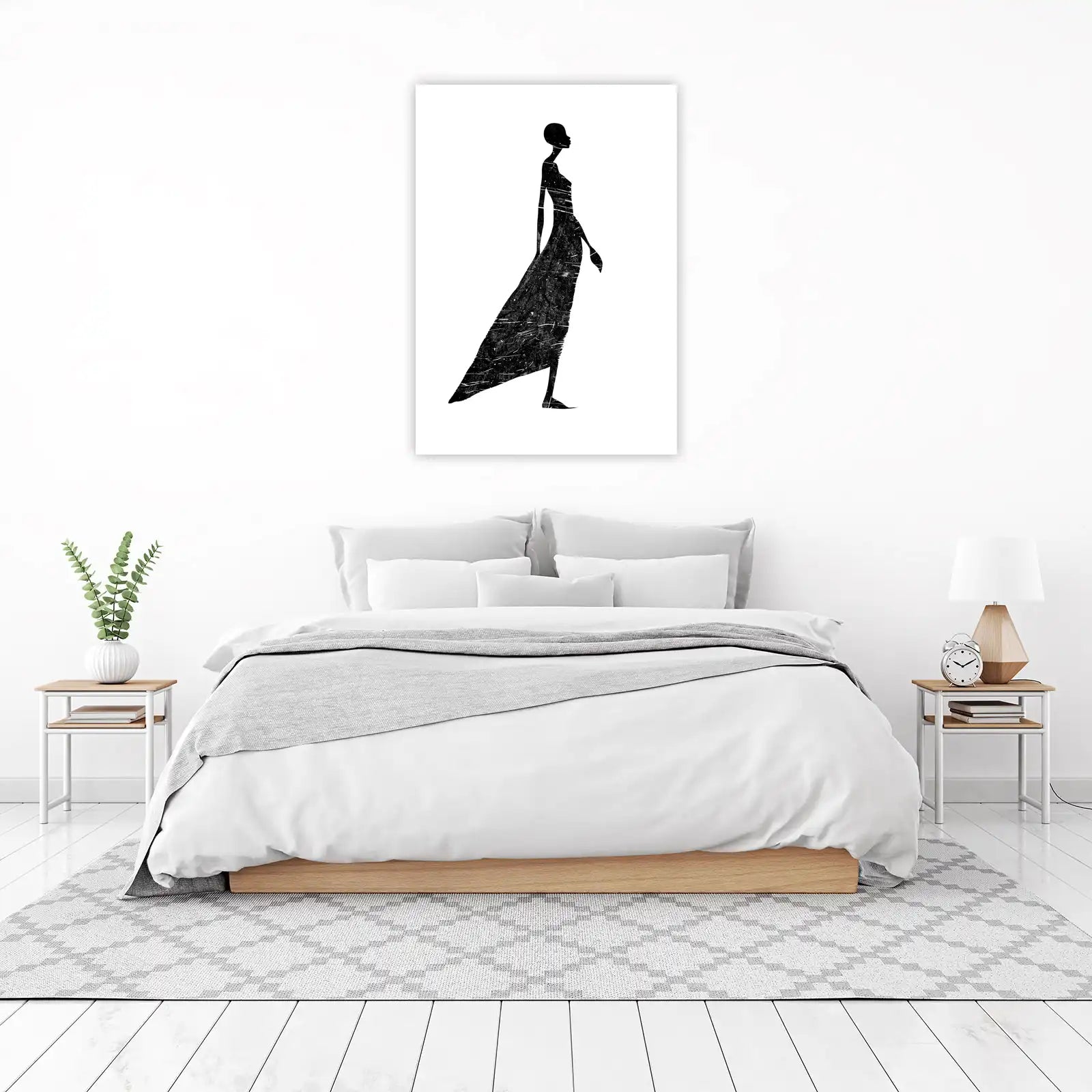 Elegant Silhouette Woman Black & White Wall Art