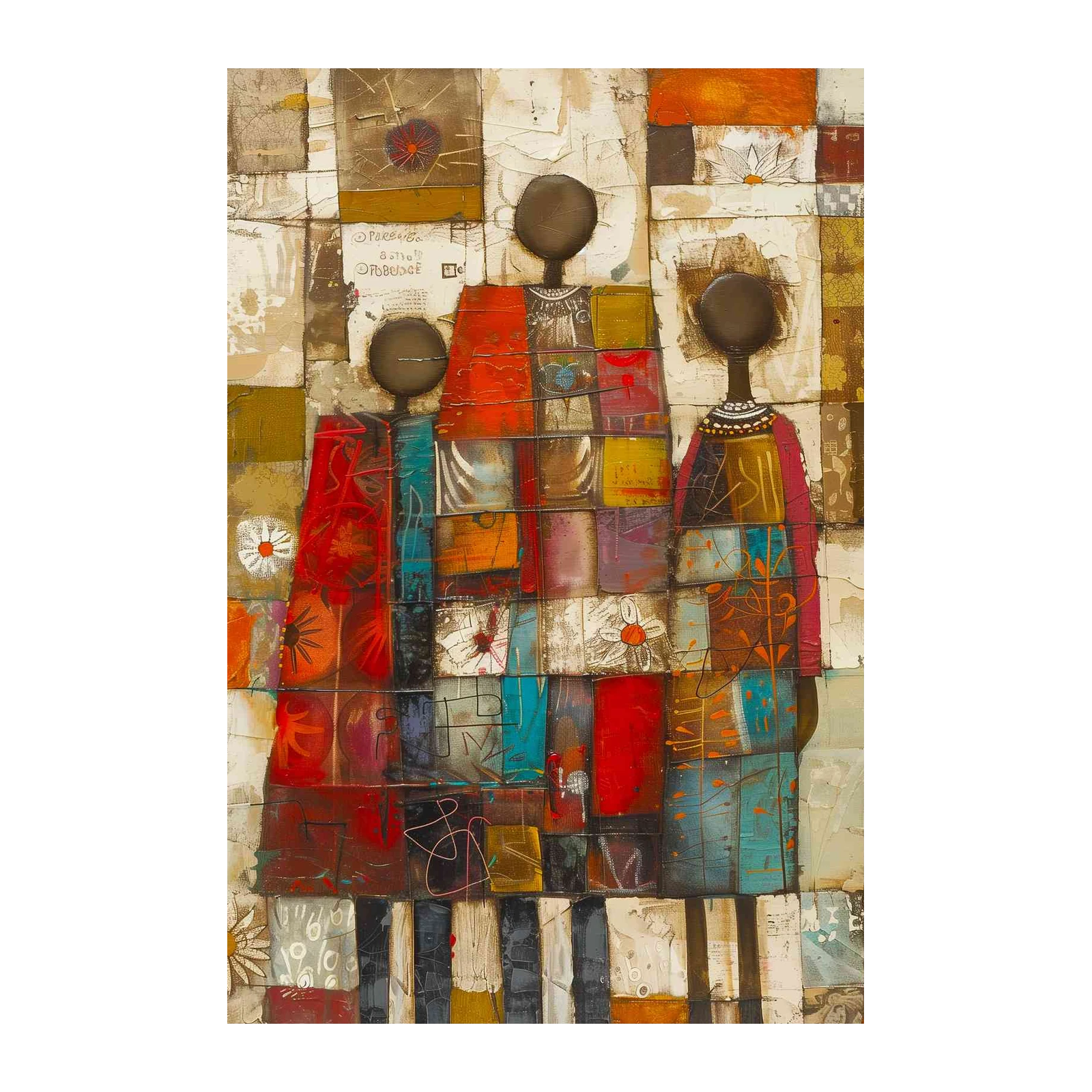 Vibrant African Family Textured Wall Art
