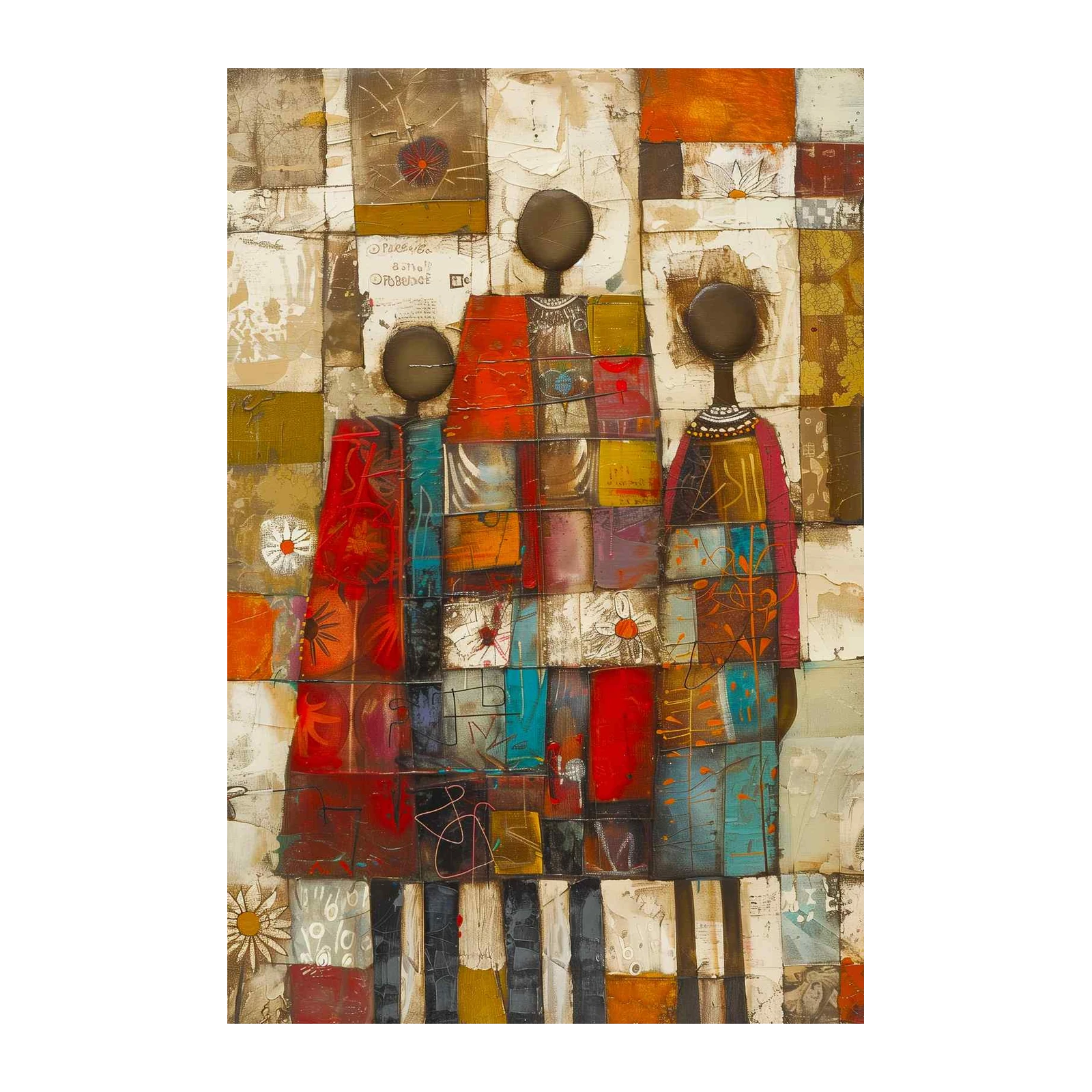 Vibrant African Figures Textile Art Wall Art