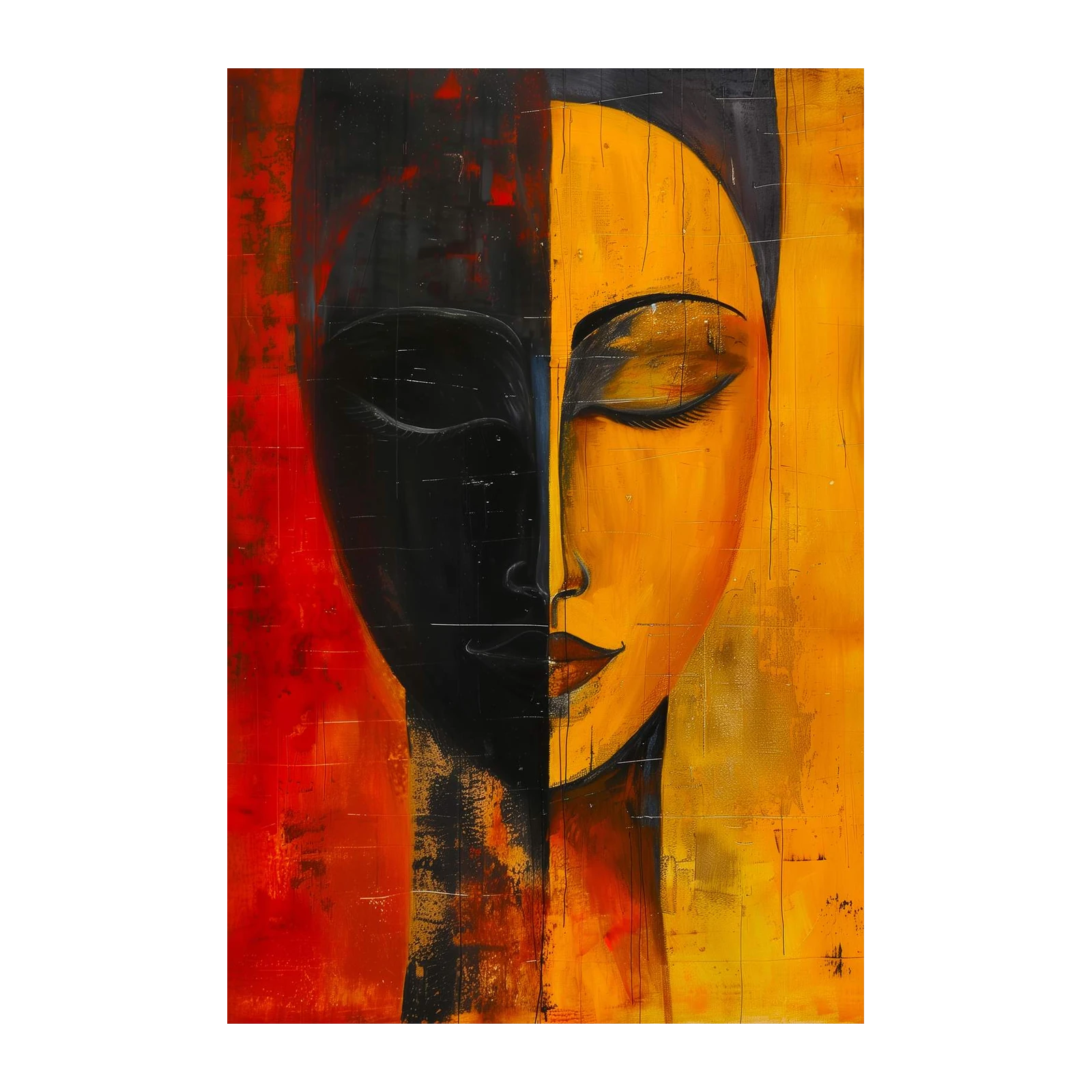Abstract Face Yellow Black Red Wall Art