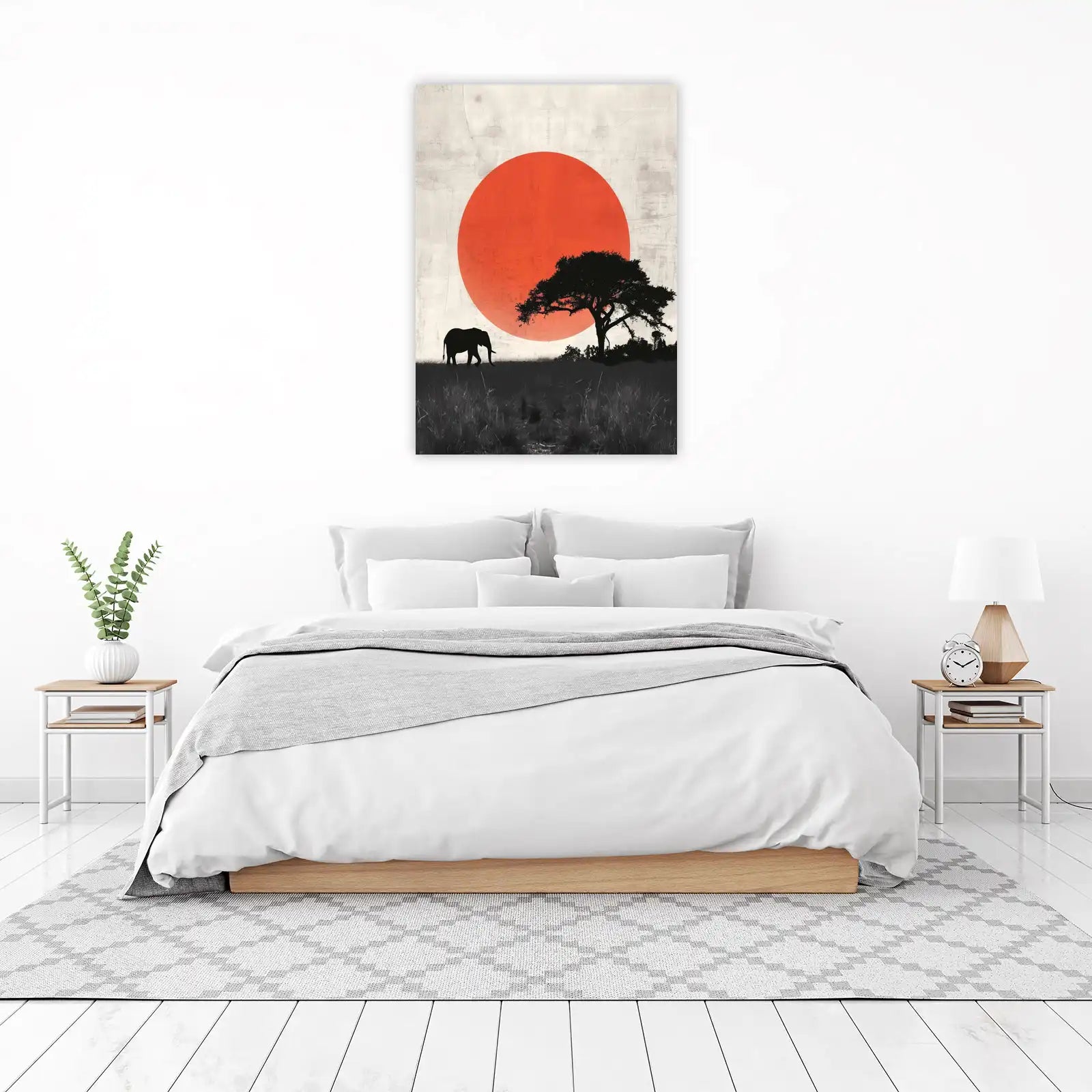 Serene Elephant Sunset African Landscape Wall Art