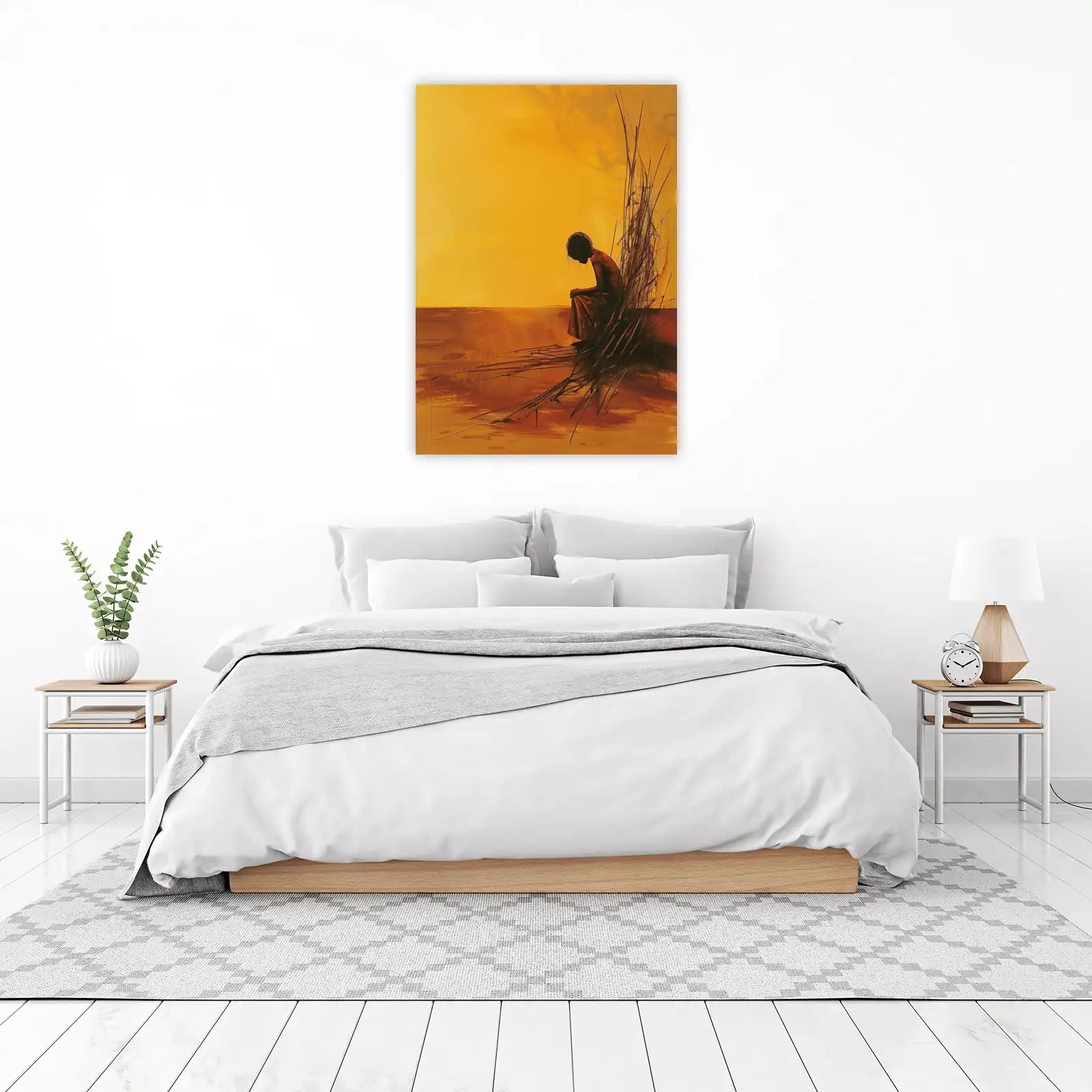 Abstract Figure Contemplation Yellow Wall Art