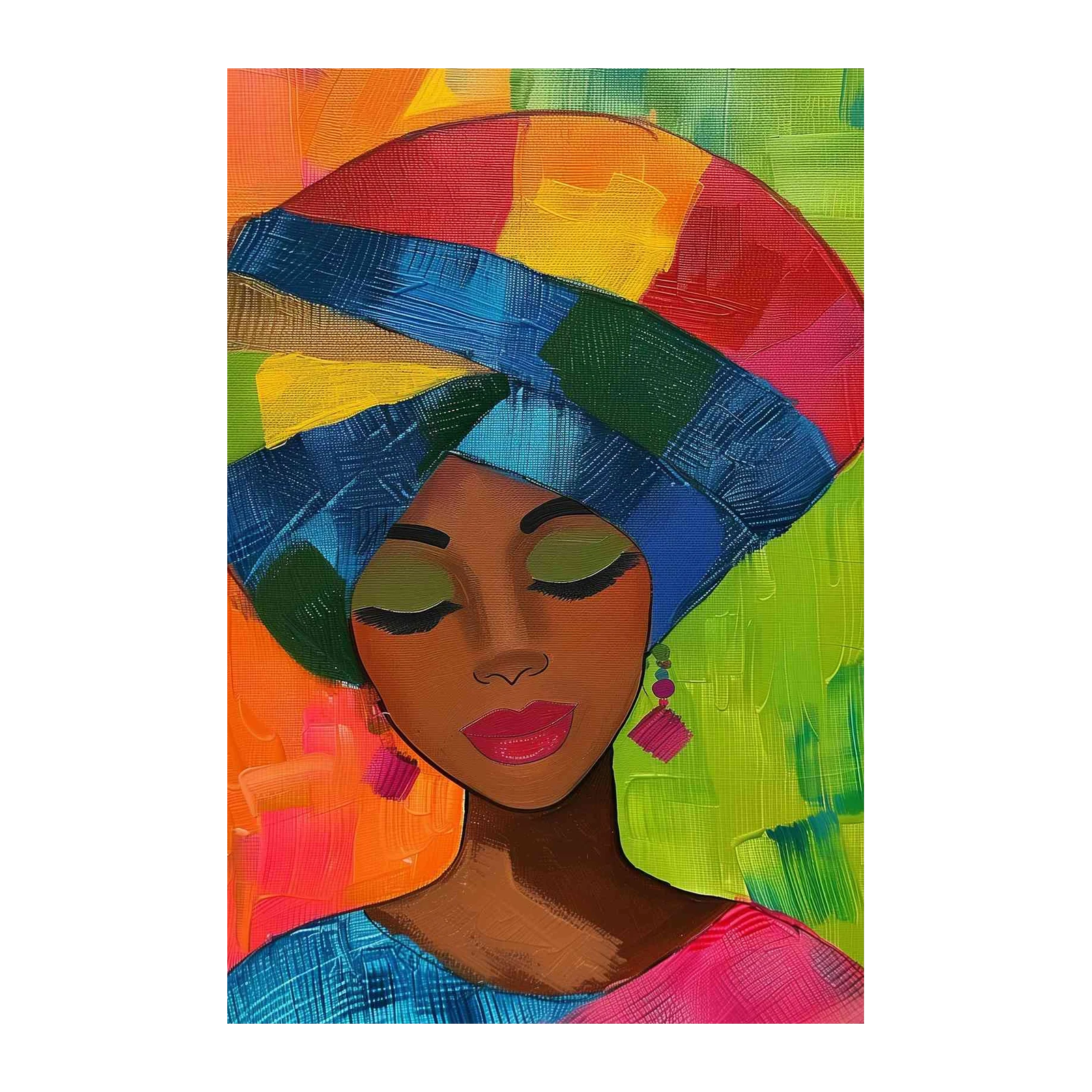 Vibrant Woman Turban Wall Art - Modern Wall Art