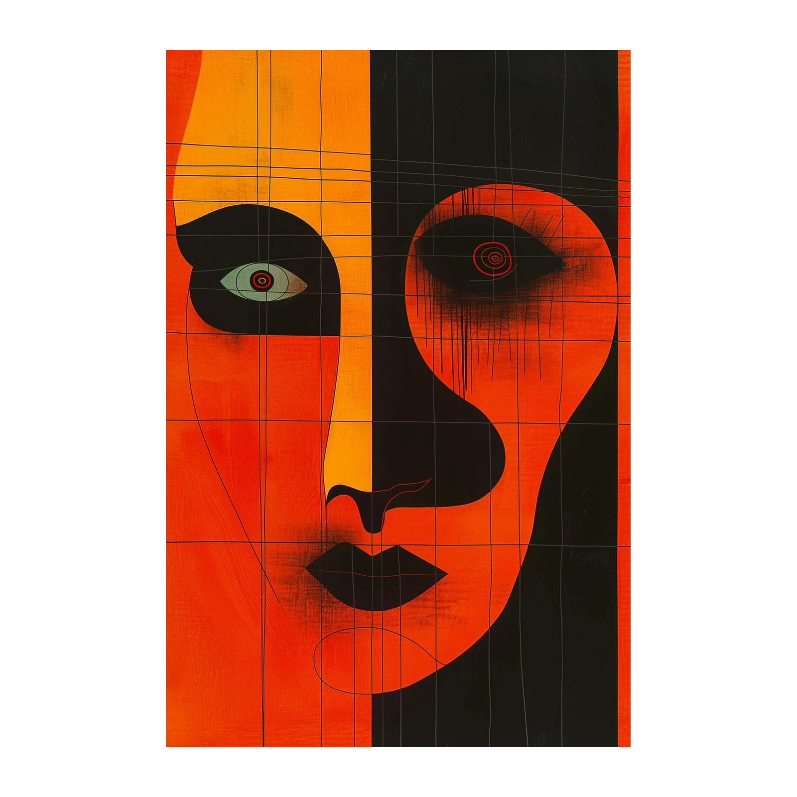 Abstract Face Orange Black Wall Art