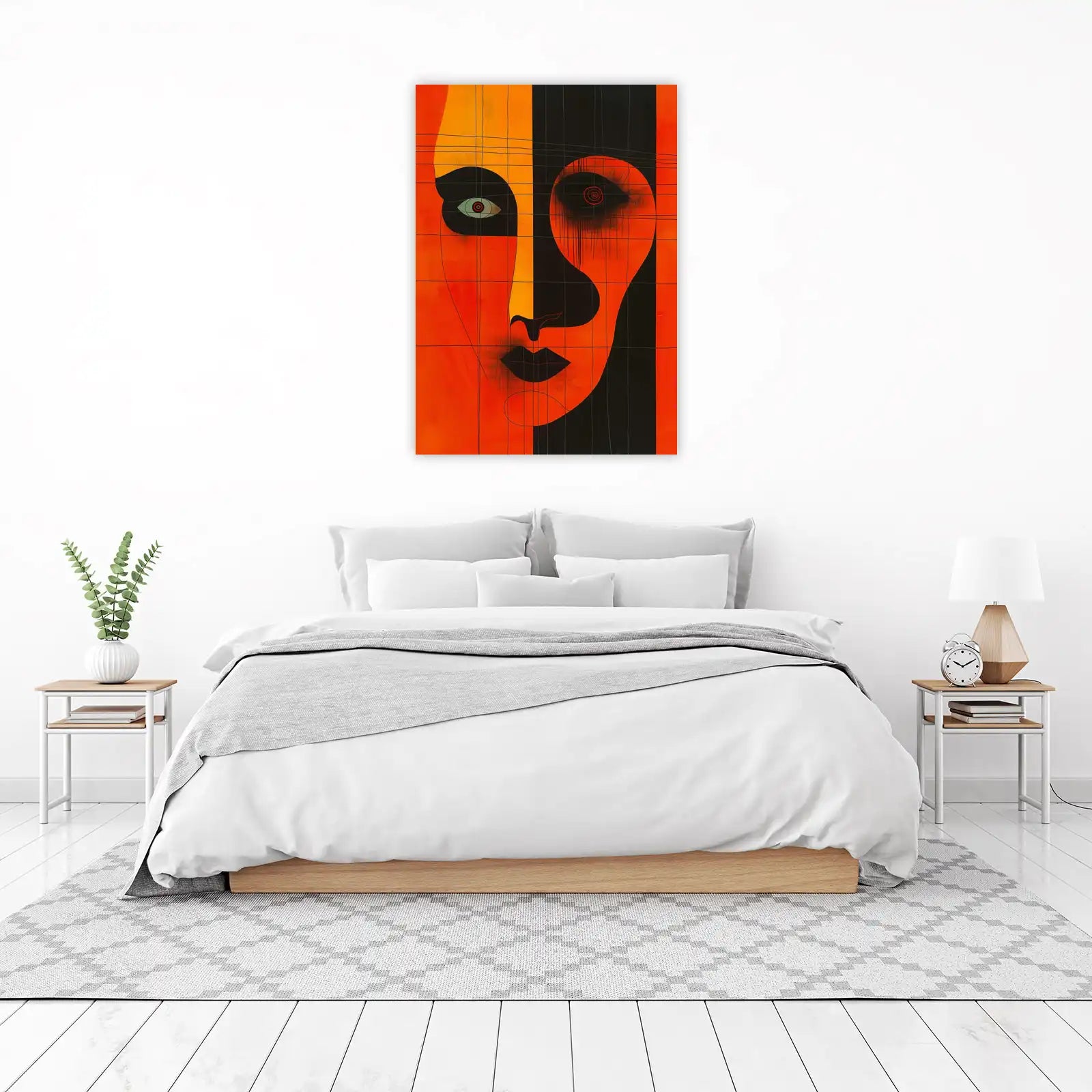 Abstract Face Orange Black Wall Art