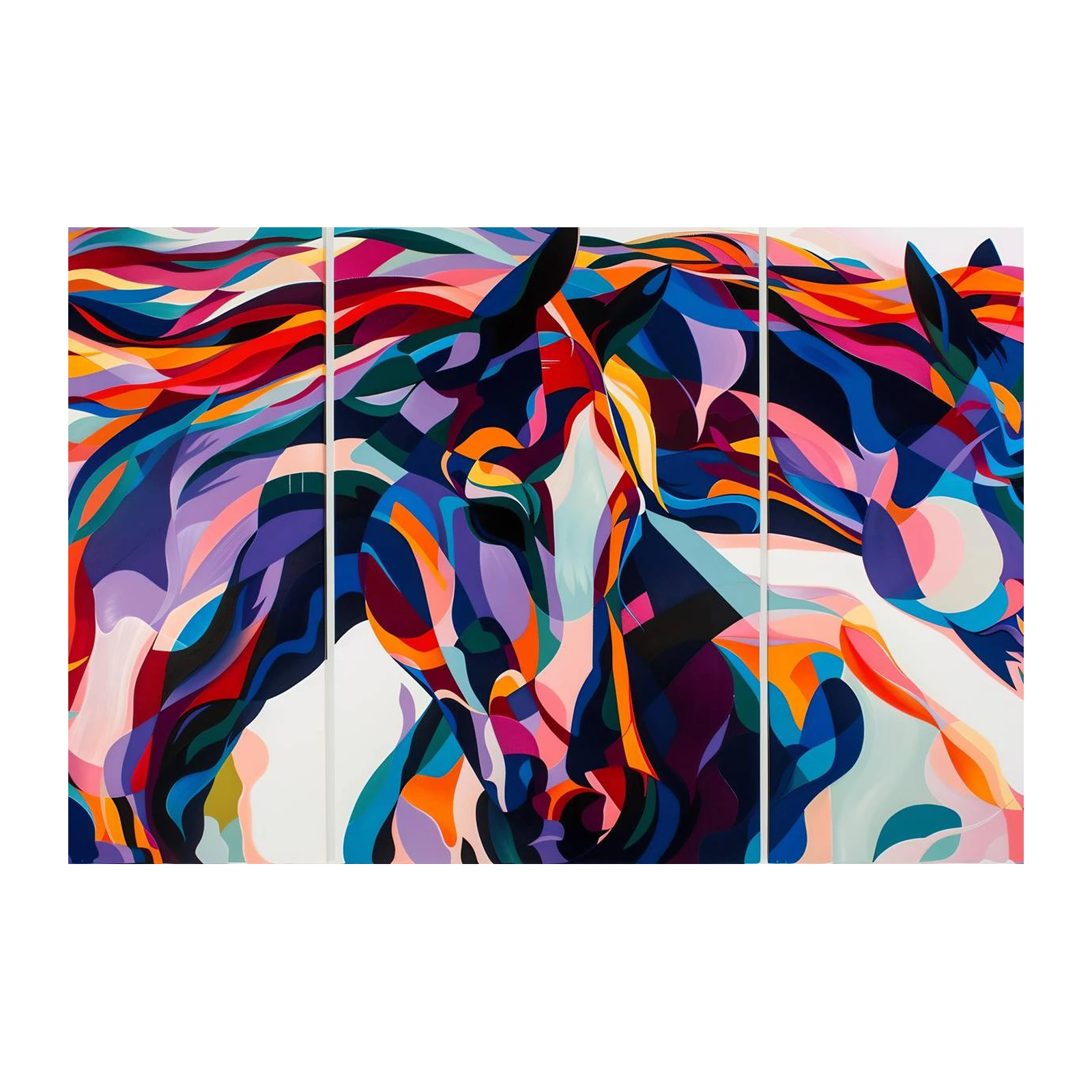 Vibrant Equine Flow: Modern Horse Wall Art