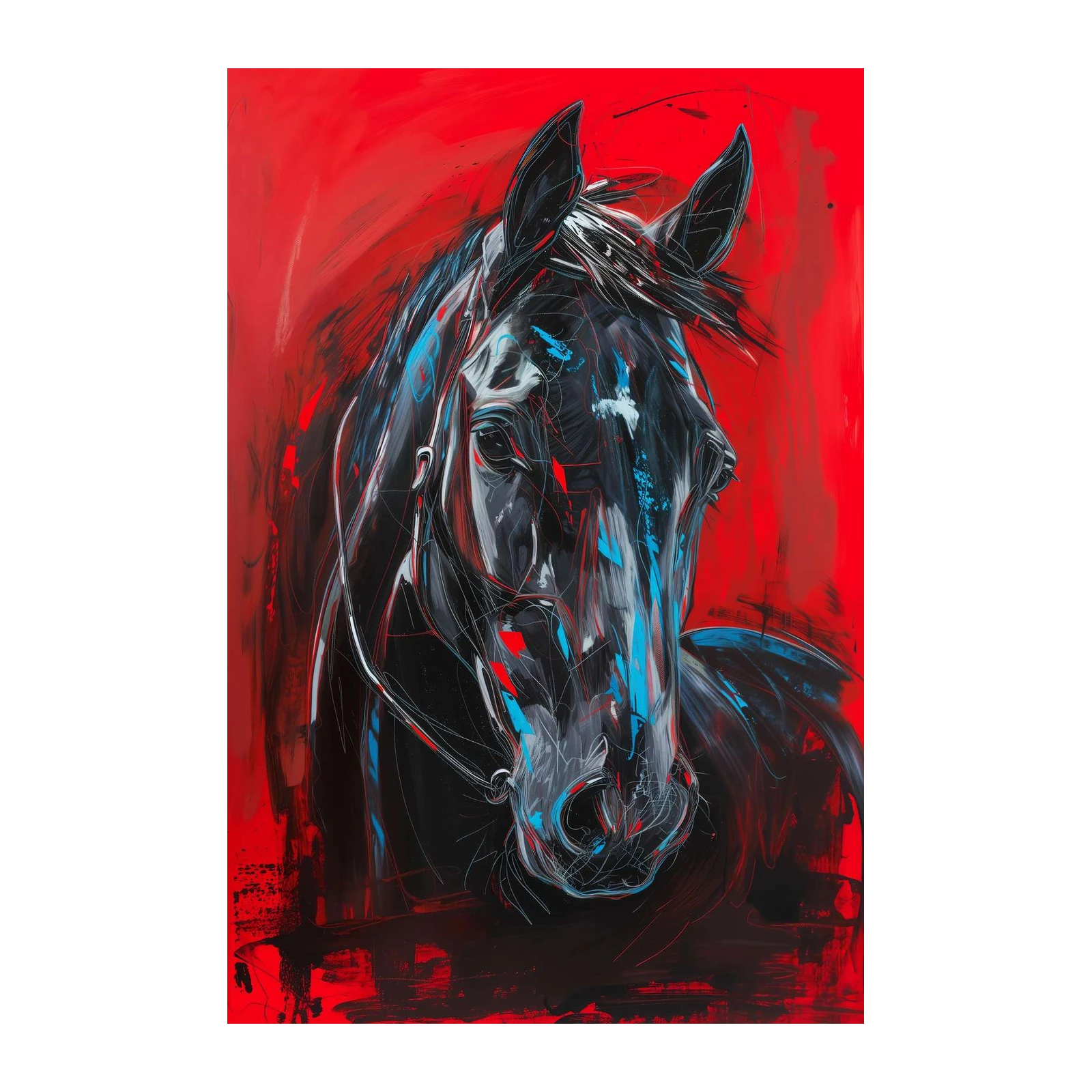 Bold Black Stallion Red Abstract Wall Art
