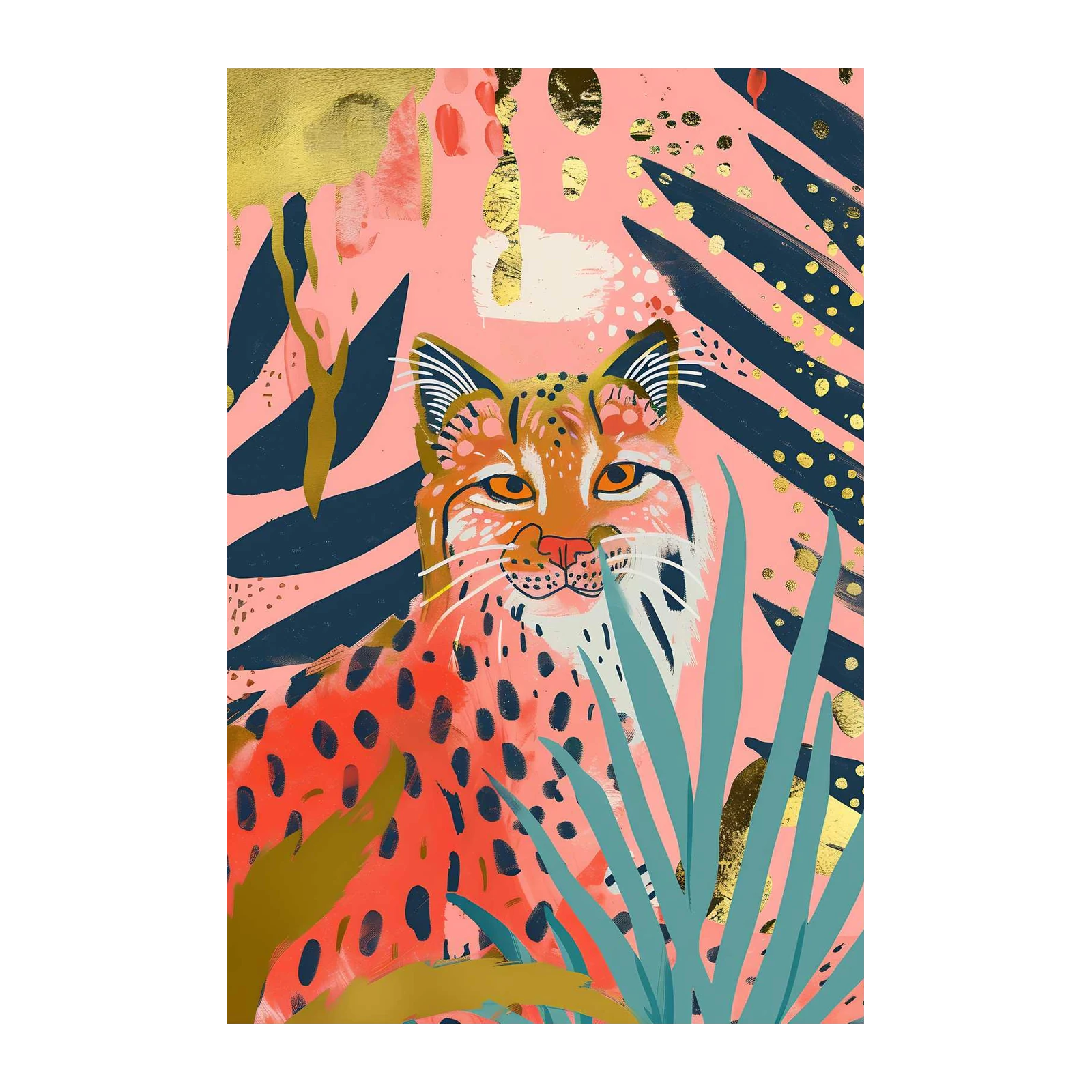 Vibrant Bobcat Jungle Art Wall Art