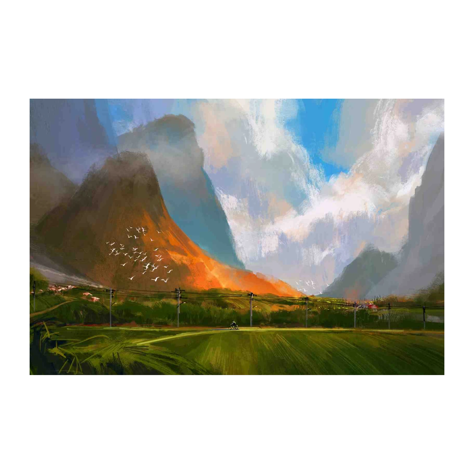Majestic Mountain Landscape with Birds Wall Art