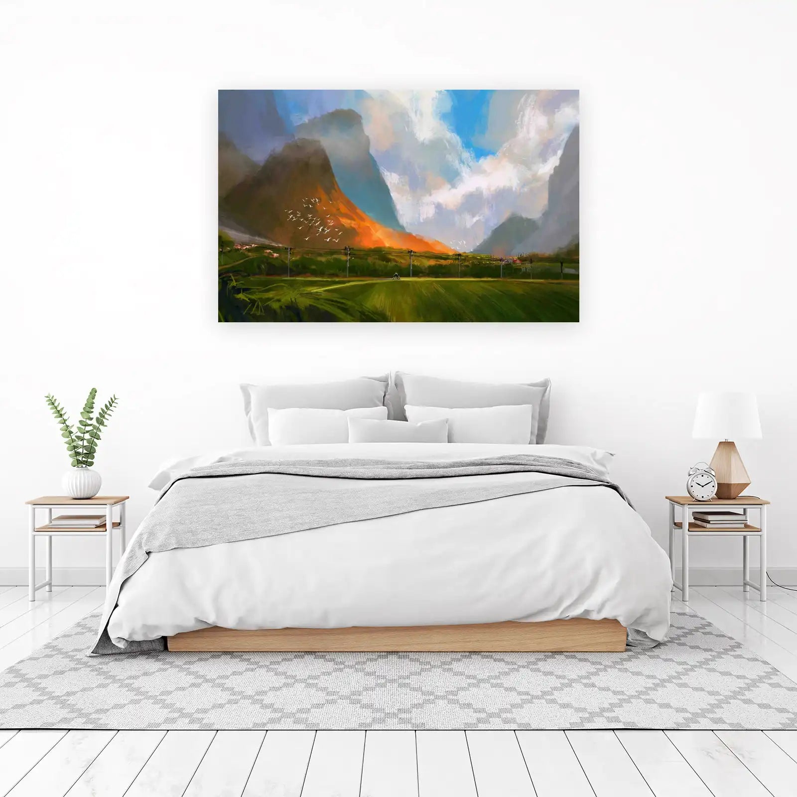 Majestic Mountain Landscape with Birds Wall Art