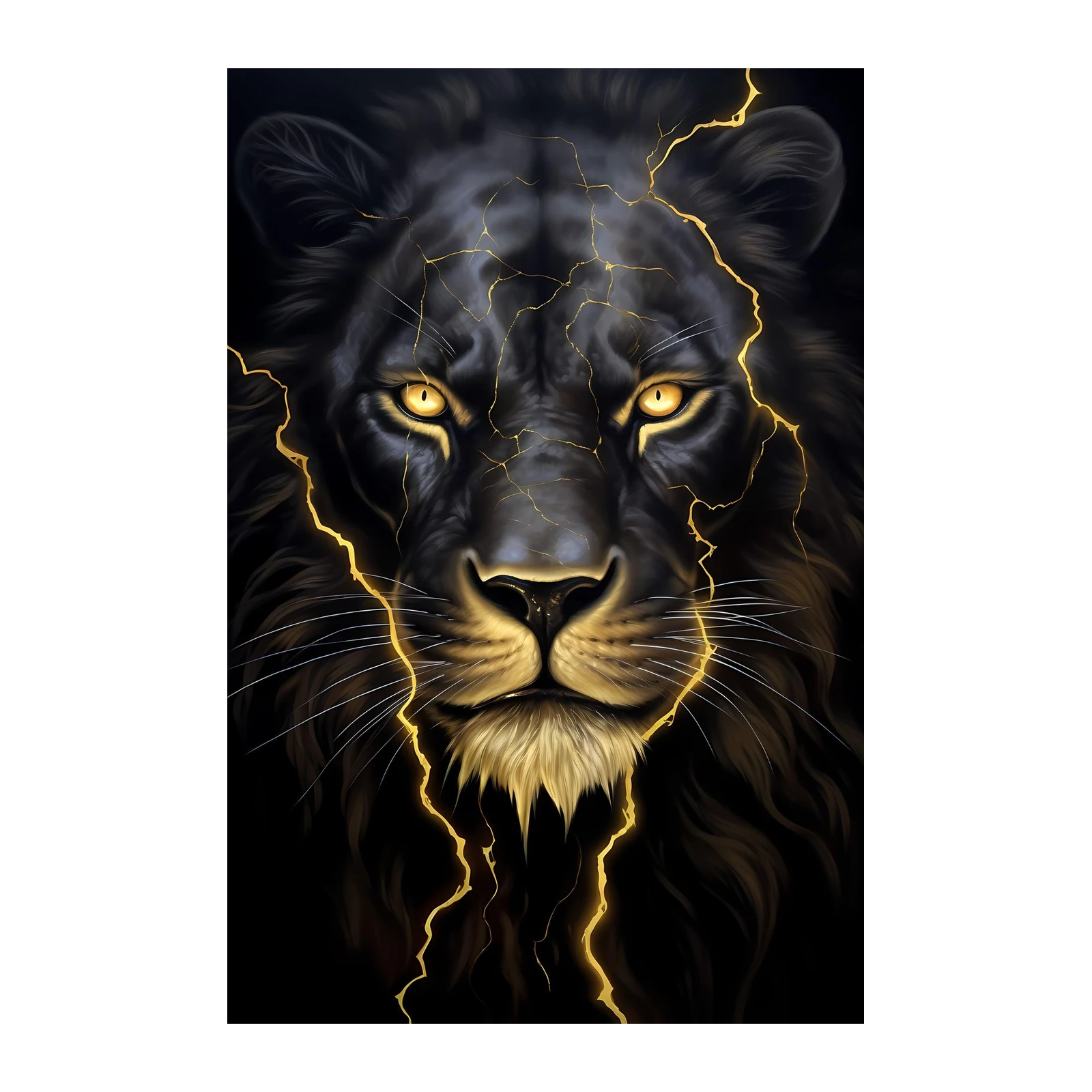Majestic Black Lion Gold Lightning Wall Art