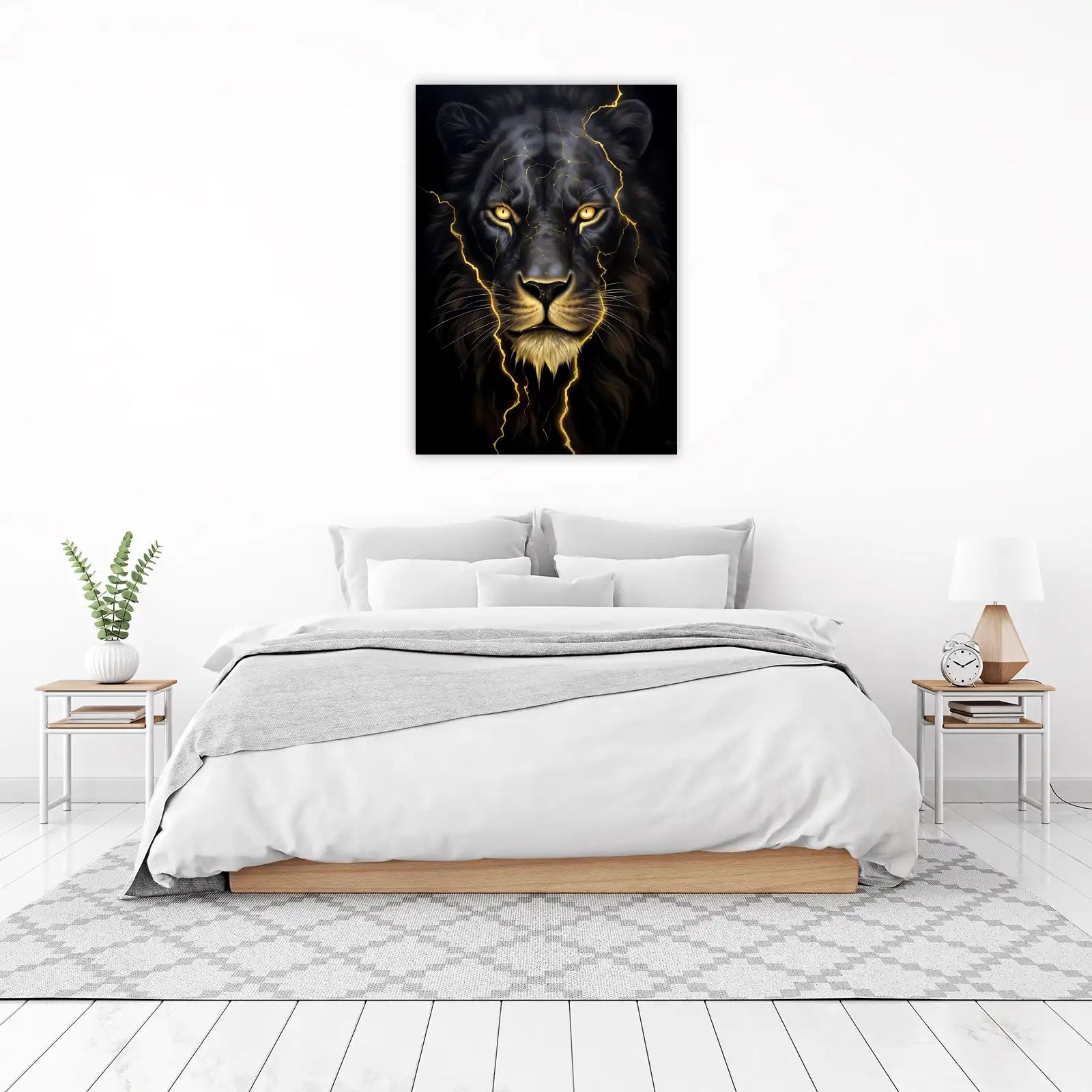 Majestic Black Lion Gold Lightning Wall Art