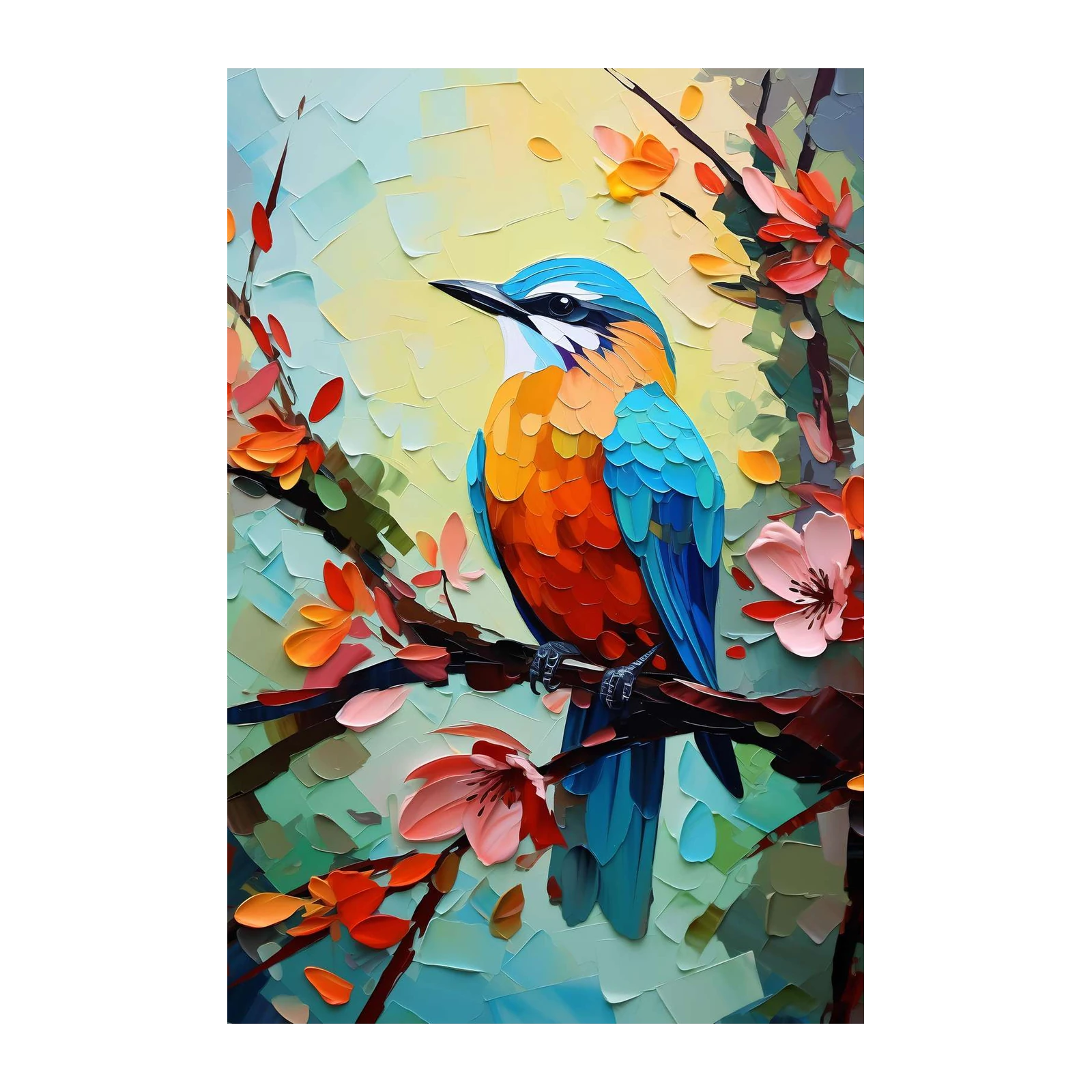 Vibrant Kingfisher on Blossom Branch Wall Art
