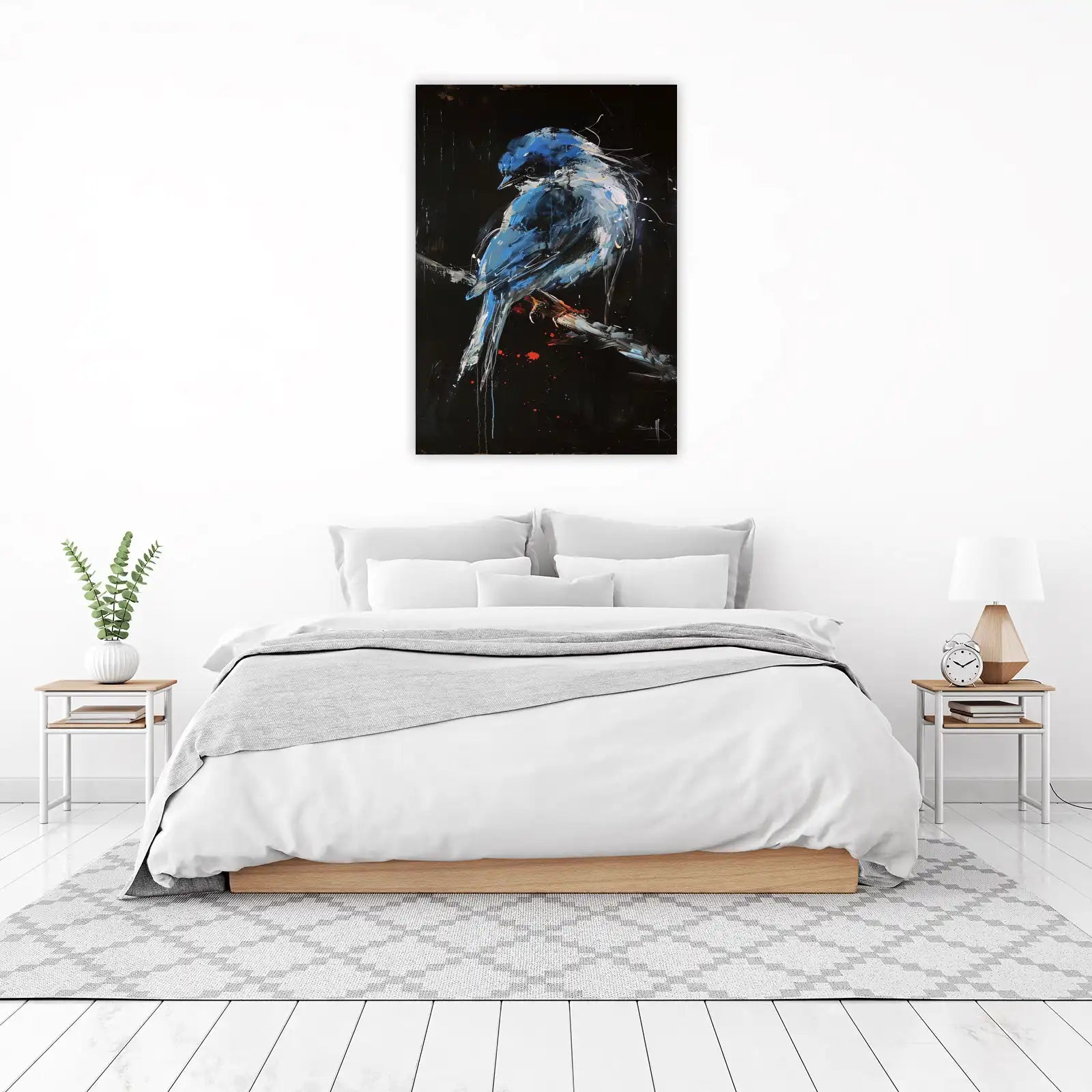 Vibrant Blue Bird Abstract Wall Art Wall Art