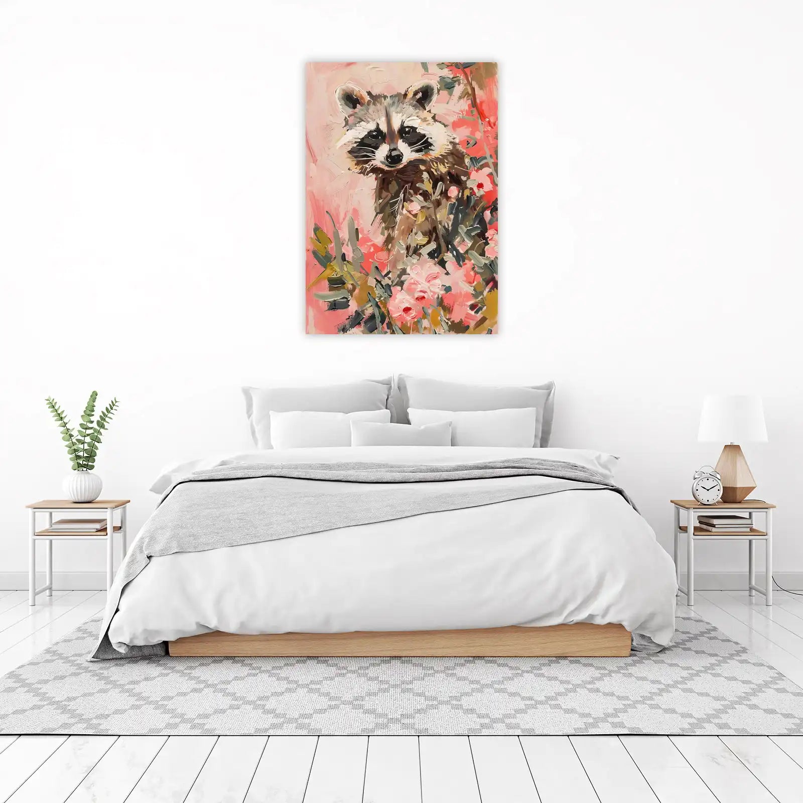 Charming Raccoon Floral Oil Painting Wall Art
