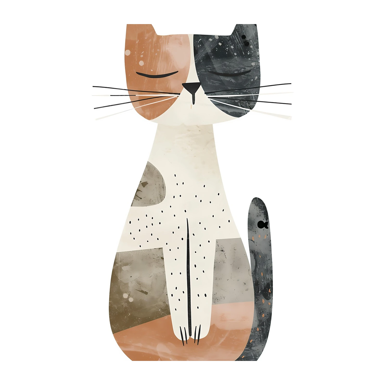 Whimsical Calico Cat Mid-Century Modern Wall Art
