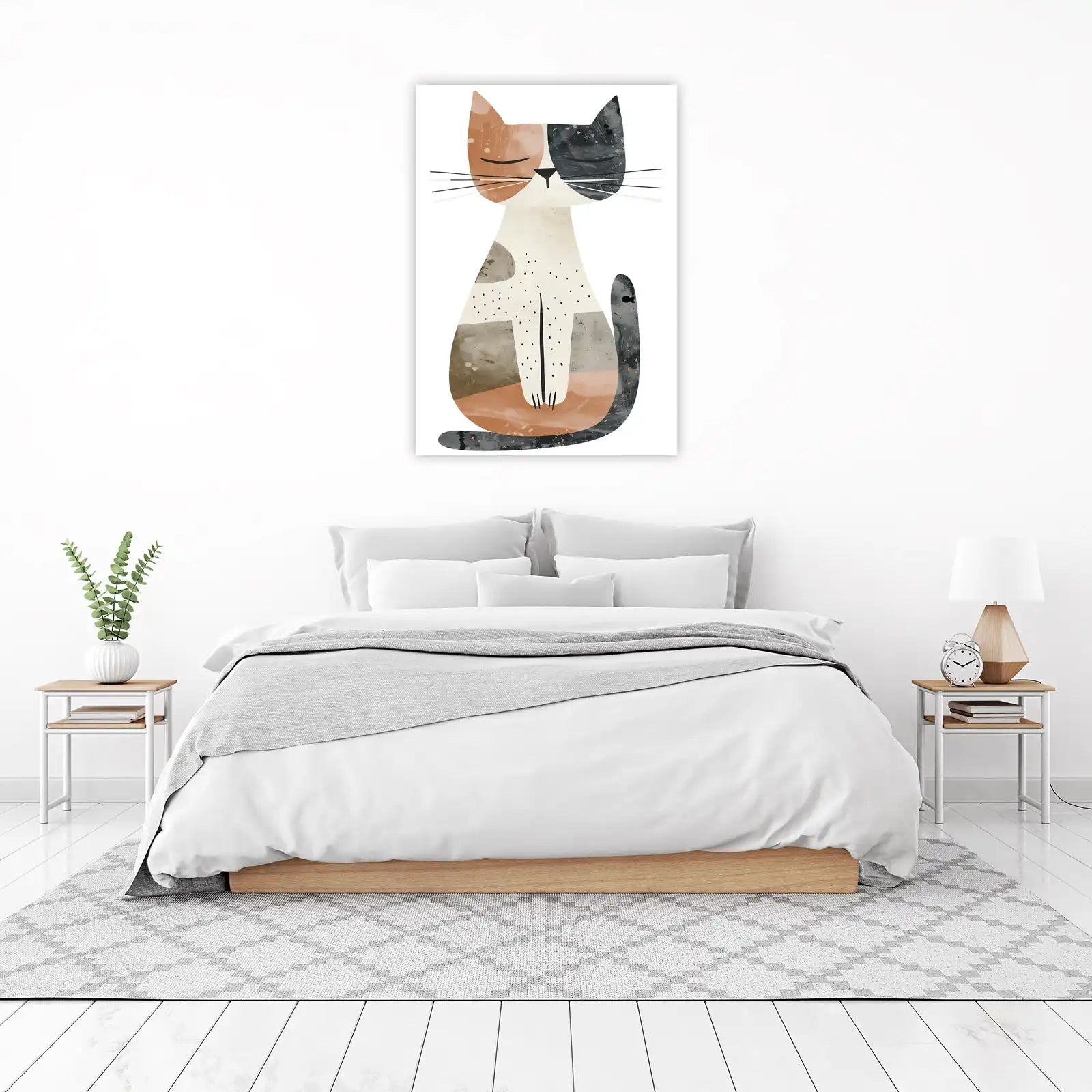 Whimsical Calico Cat Mid-Century Modern Wall Art