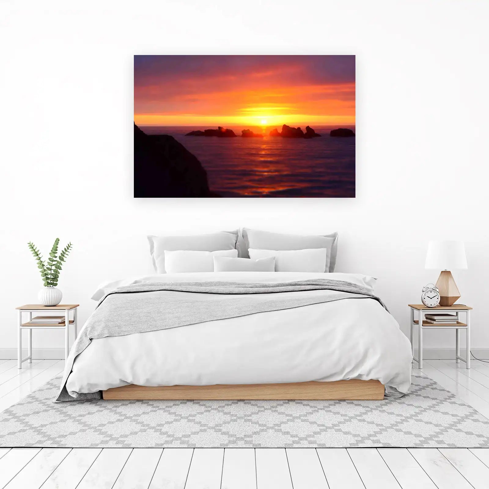Vibrant Sunset Ocean Rocks Wall Art