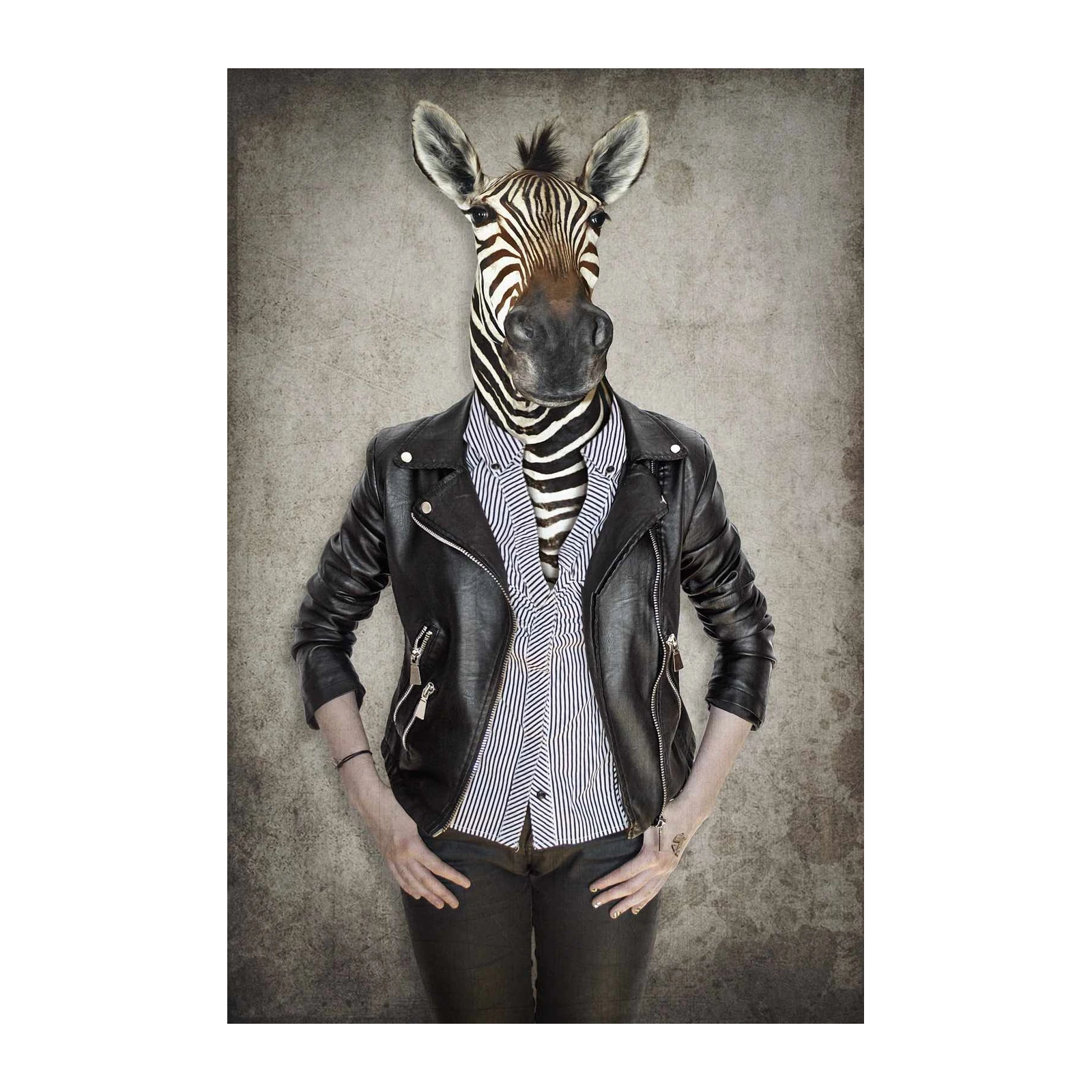 Cool Zebra Punk Rock Leather Jacket Wall Art